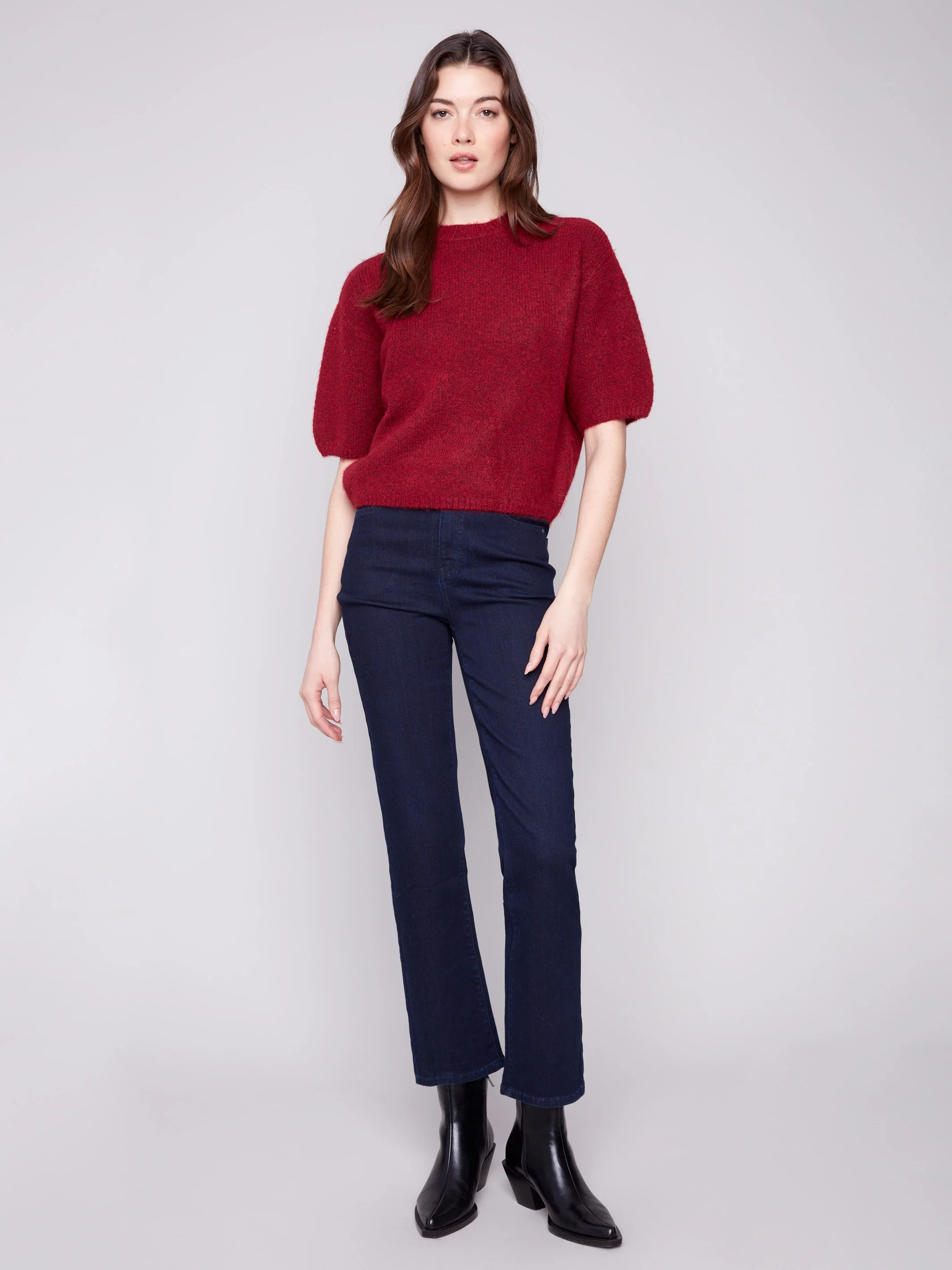 Balloon Elbow Sleeve Knit Sweater - Cabernet - WHSBYS