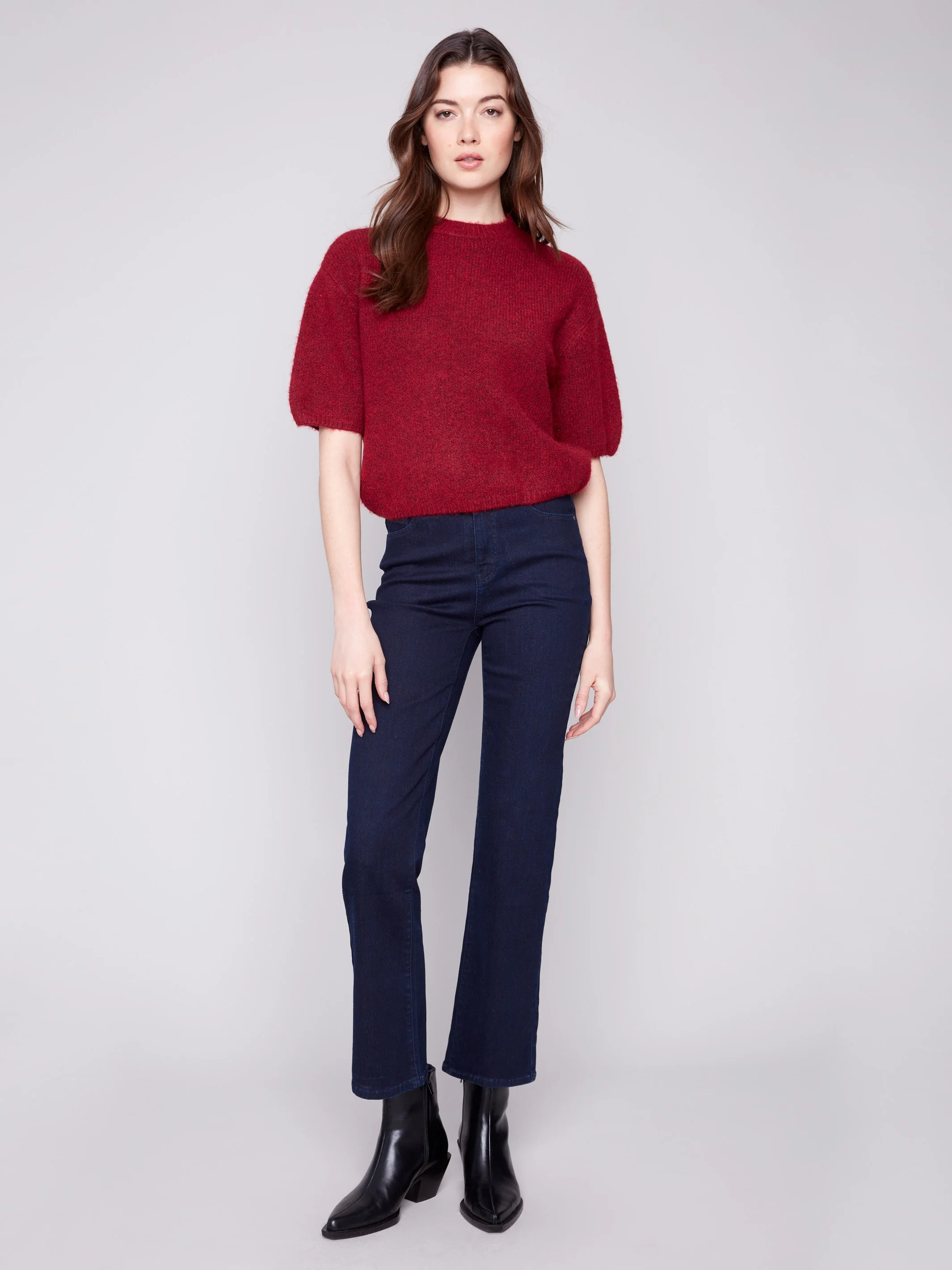 Balloon Elbow Sleeve Knit Sweater - Cabernet - WHSBYS