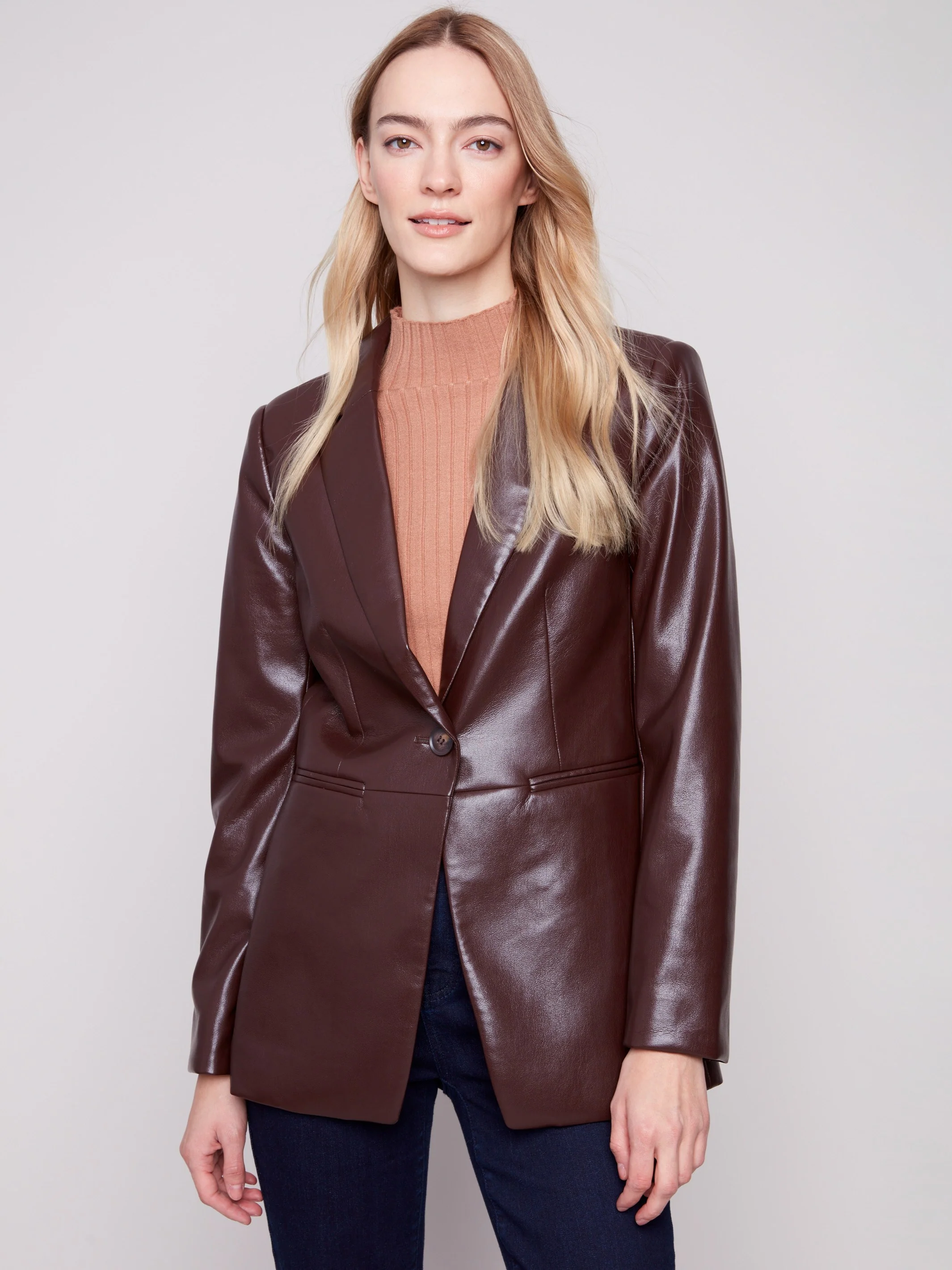 Faux Leather Blazer - Cabernet - WHSBYS