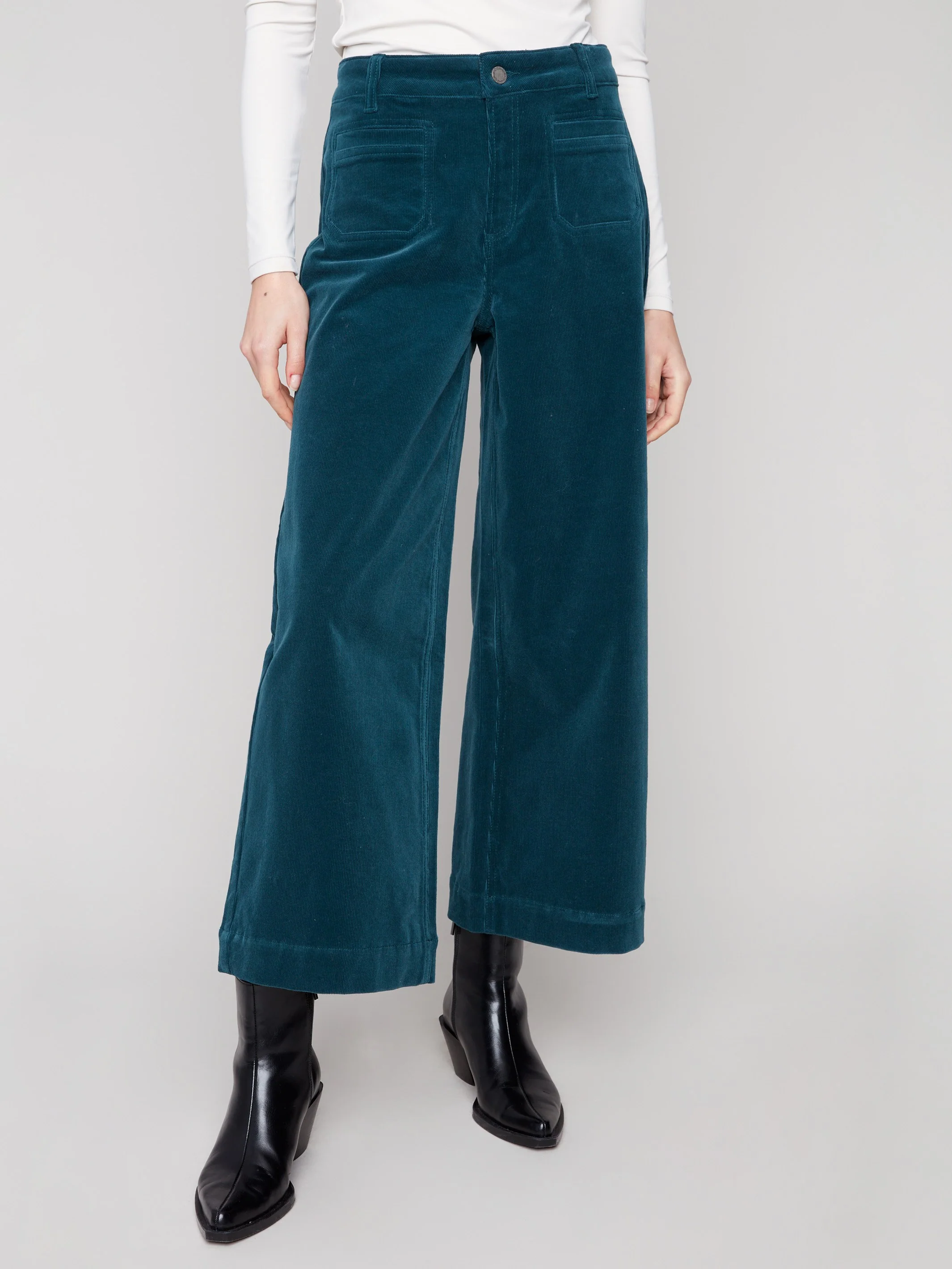Patch Pocket Flare Corduroy Pants - Evergreen - WHSBYS