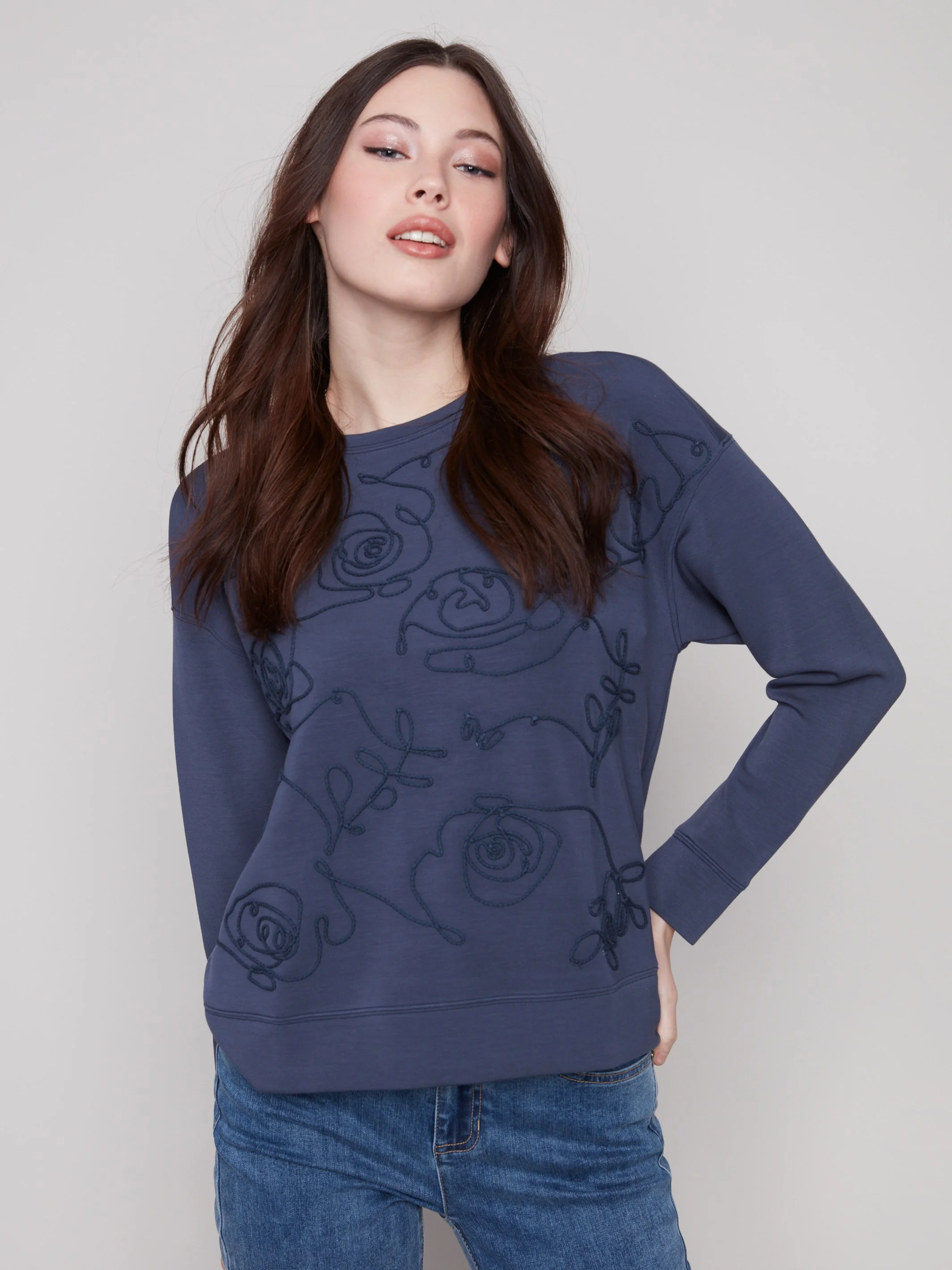 Scuba Knit Top with Soutache Detail - Moonlight - WHSBYS