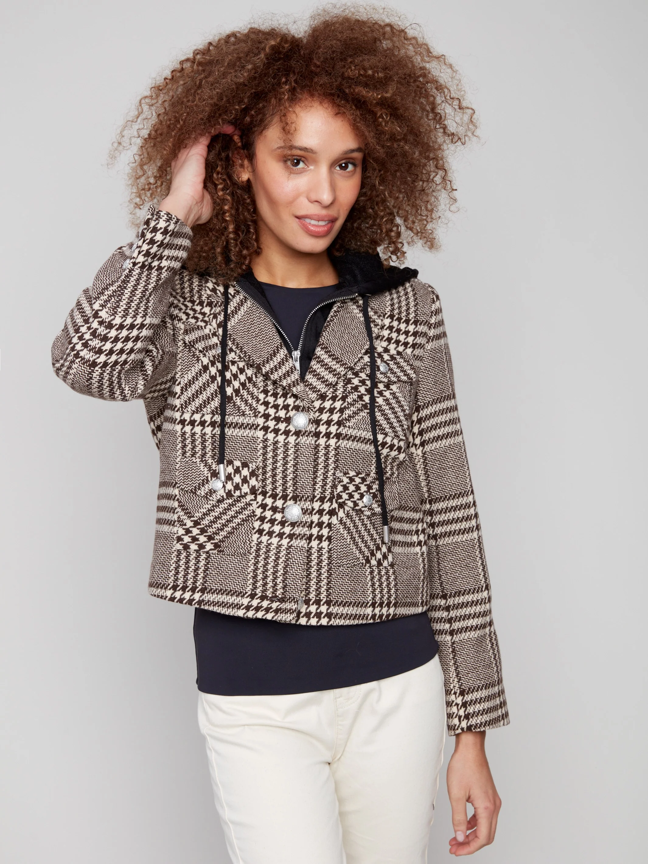 Glenn Plaid Hooded Jacket - Mocha - WHSBYS