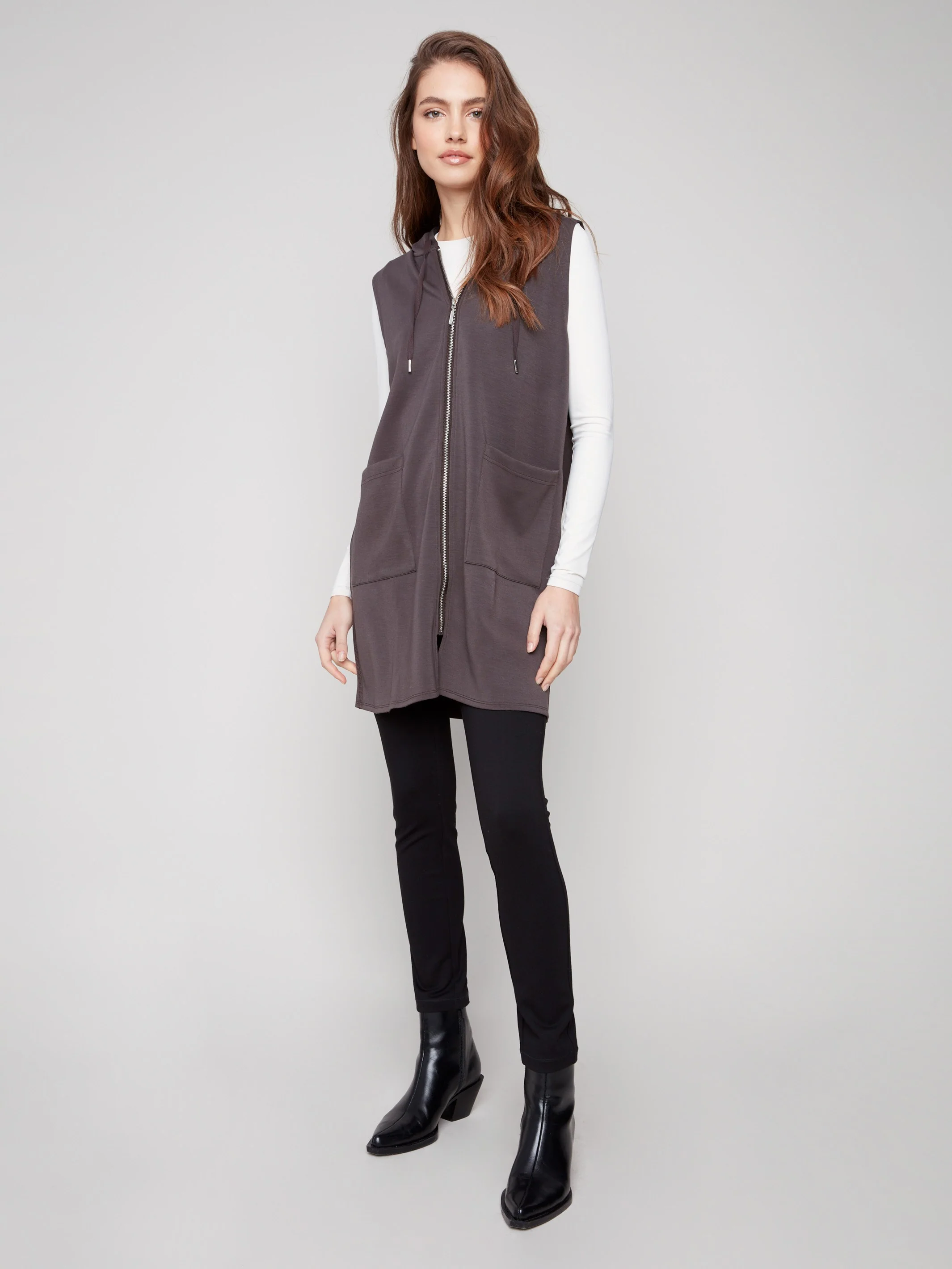 Soft Scuba Long Hooded Vest - Mocha - WHSBYS
