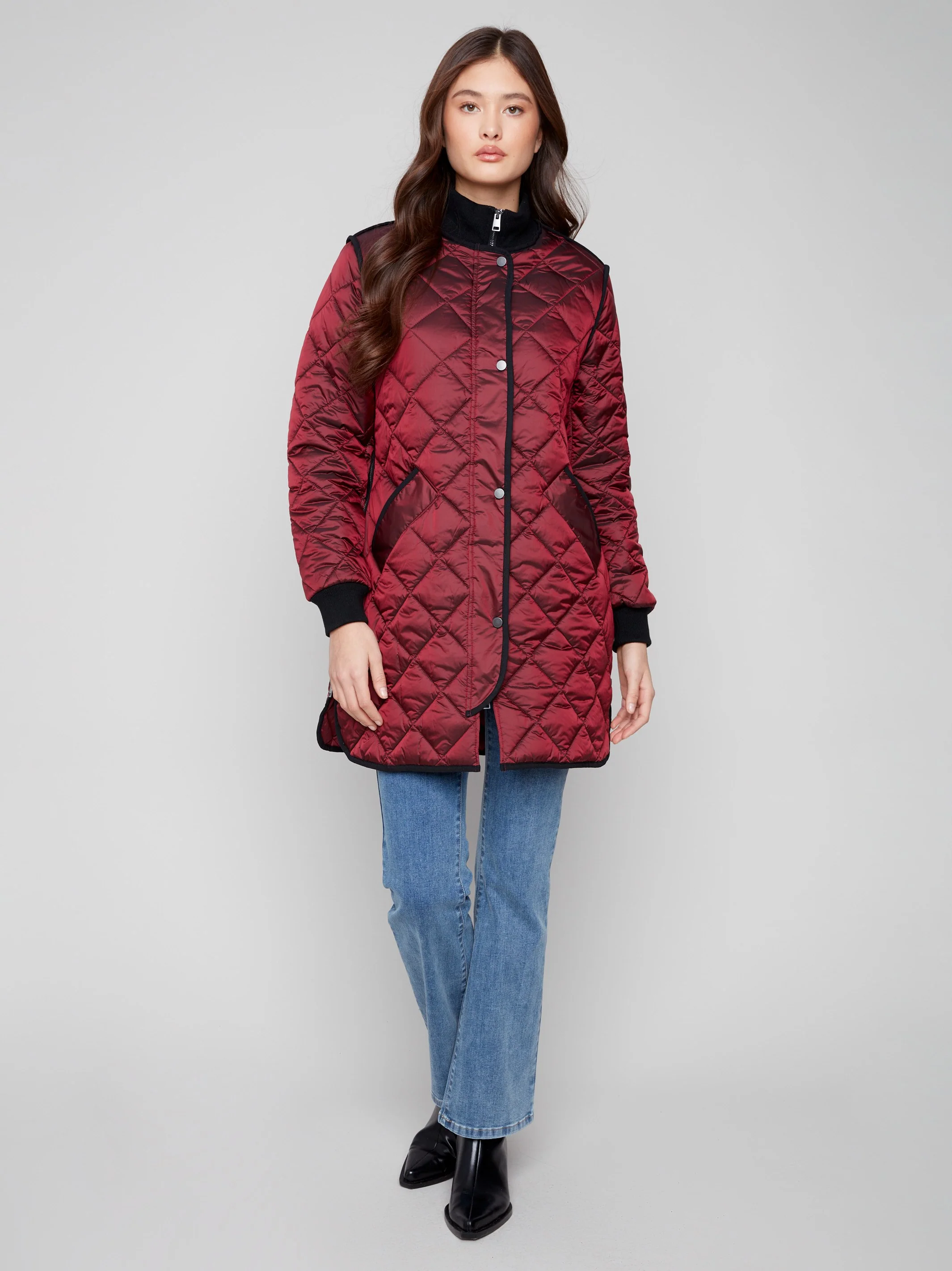 Long Quilted Puffer Jacket - Cabernet - WHSBYS