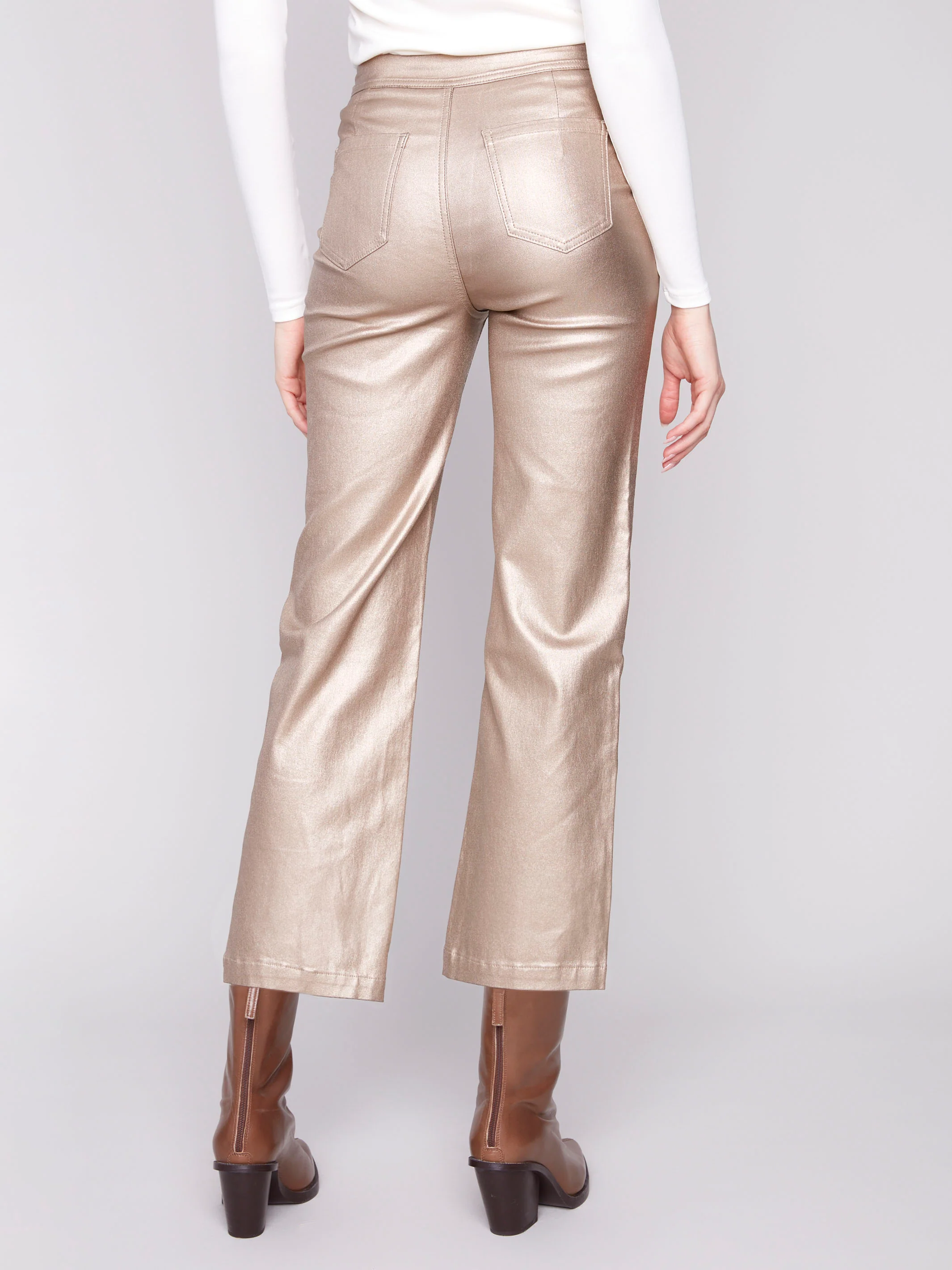 Metallic Wax Flared Pants - Brass - WHSBYS