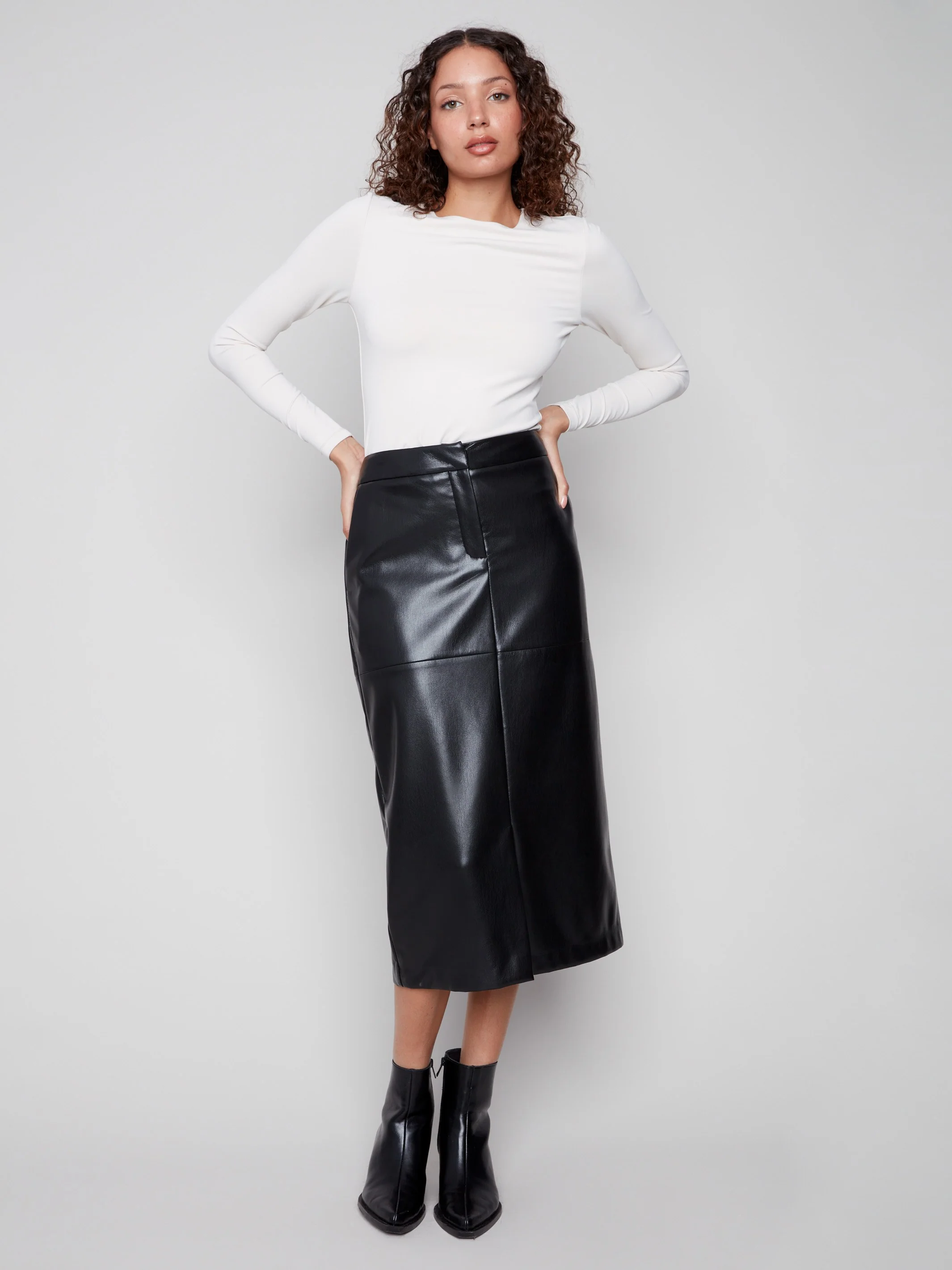 Faux Leather Midi Skirt - Black - WHSBYS