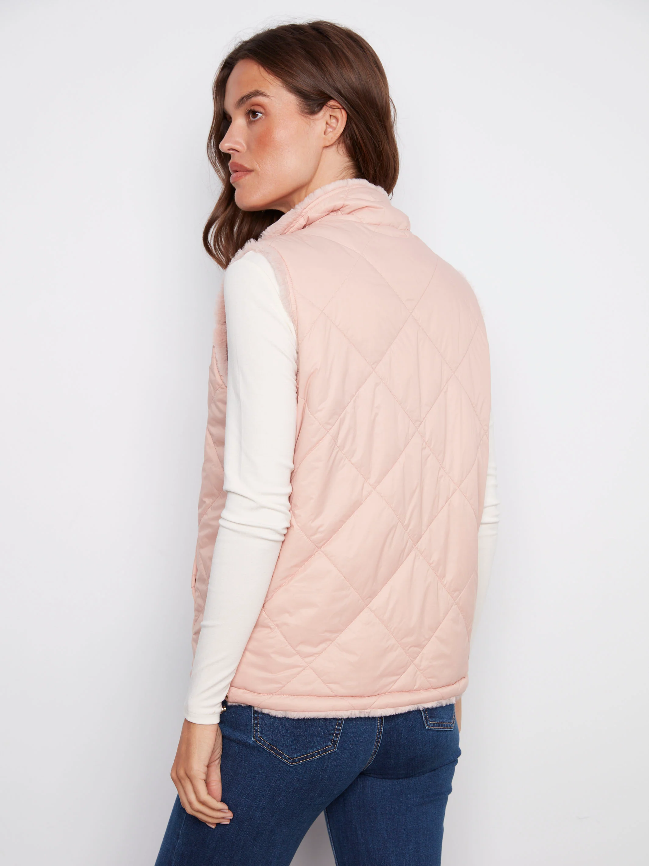Reversible Quilted Faux Fur Vest - Ballet - WHSBYS