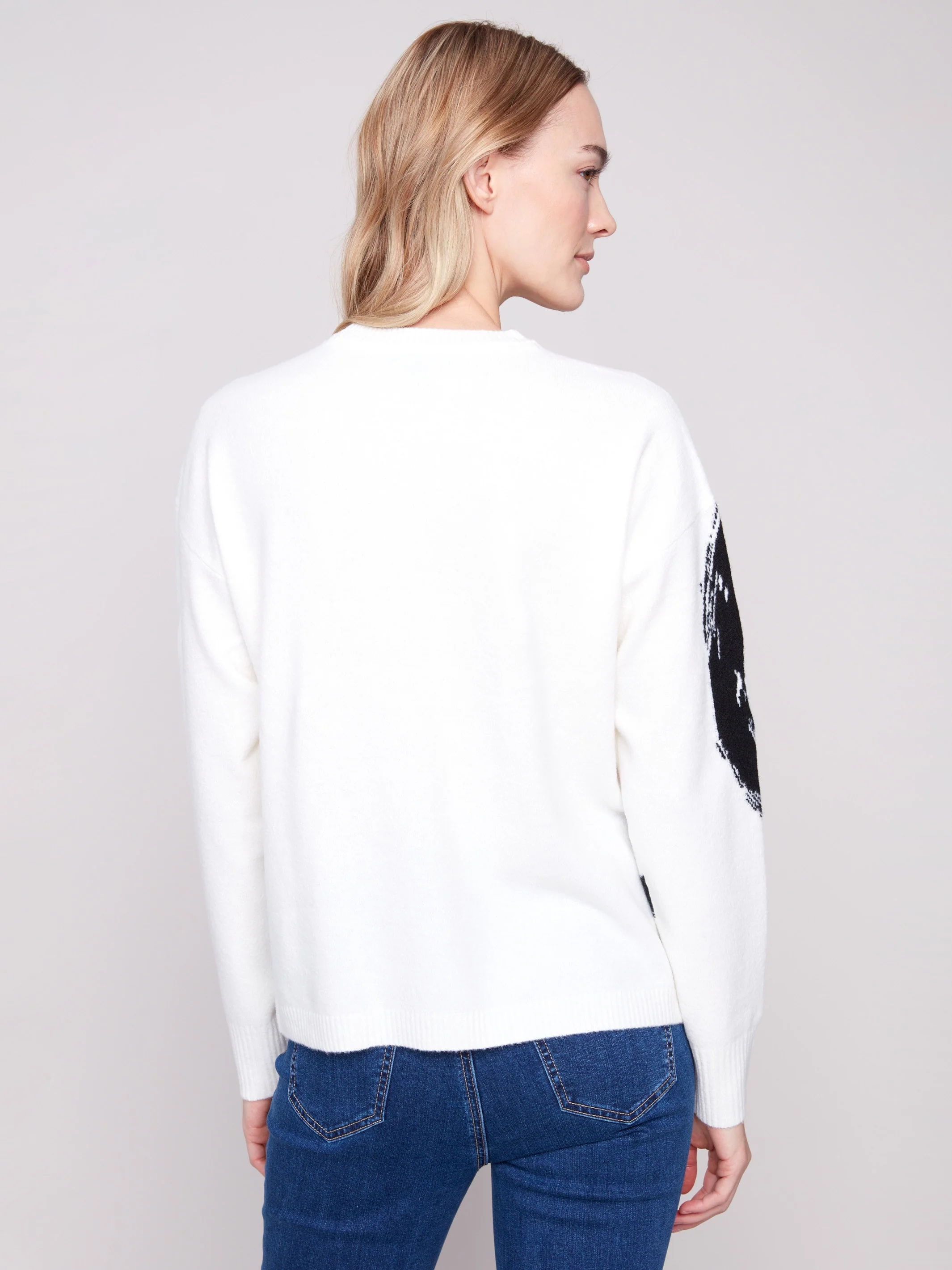 Placed Jacquard Crew Neck Sweater - Ecru - WHSBYS