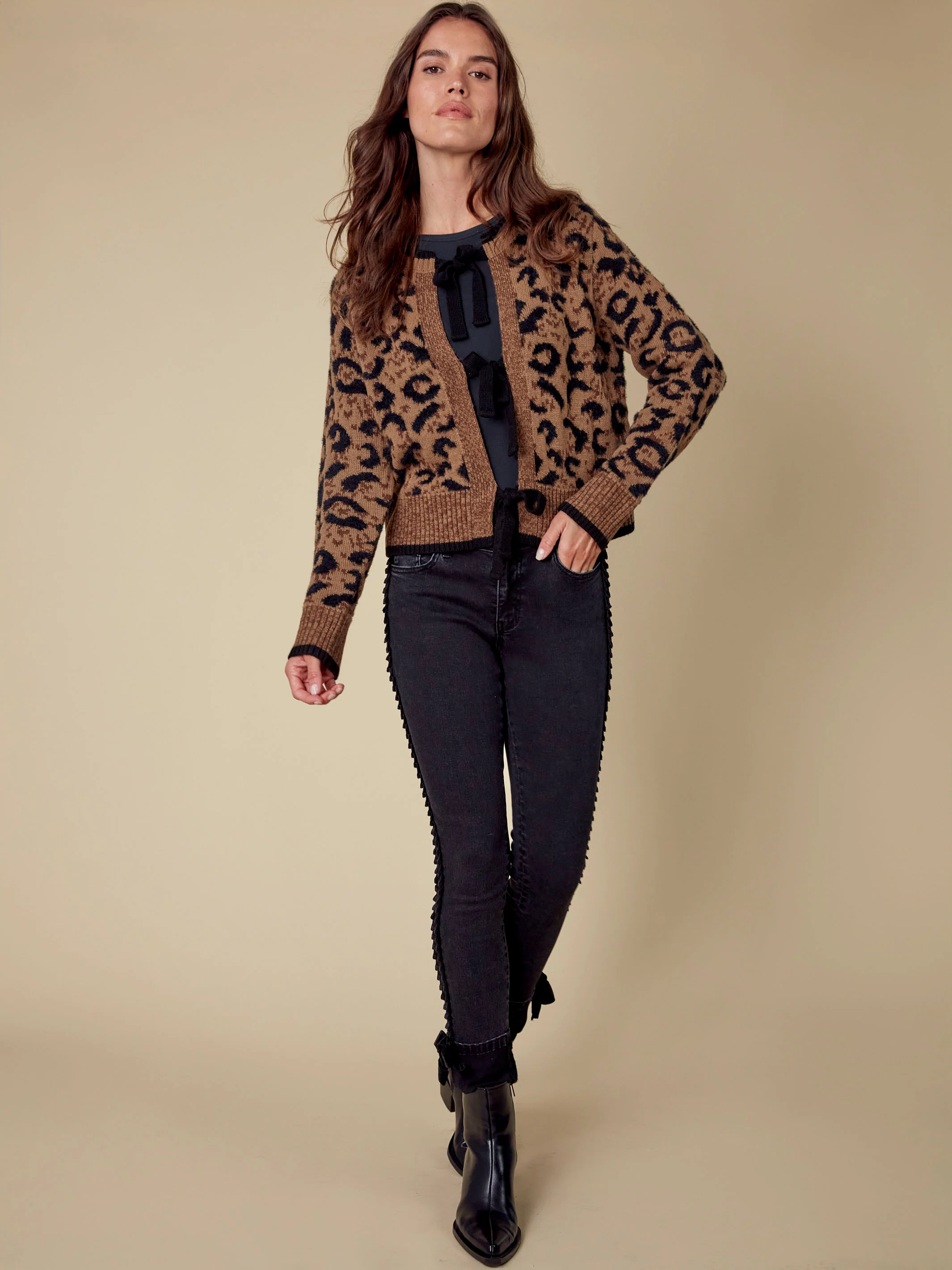 Bow Tie Jacquard Knit Cardigan - Animal - WHSBYS