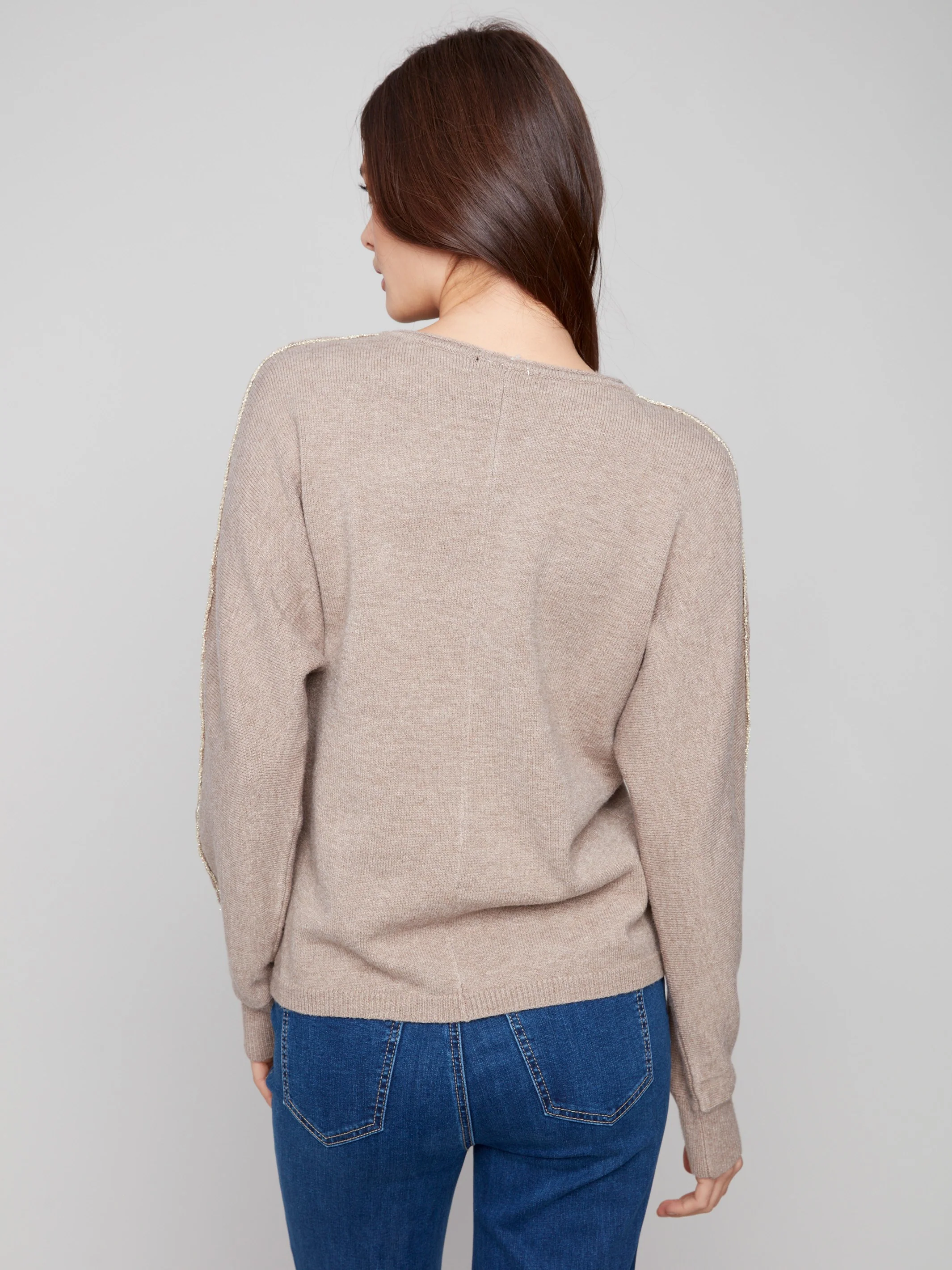 Sweater With Metallic Sleeve Detail - Heather Taupe - WHSBYS