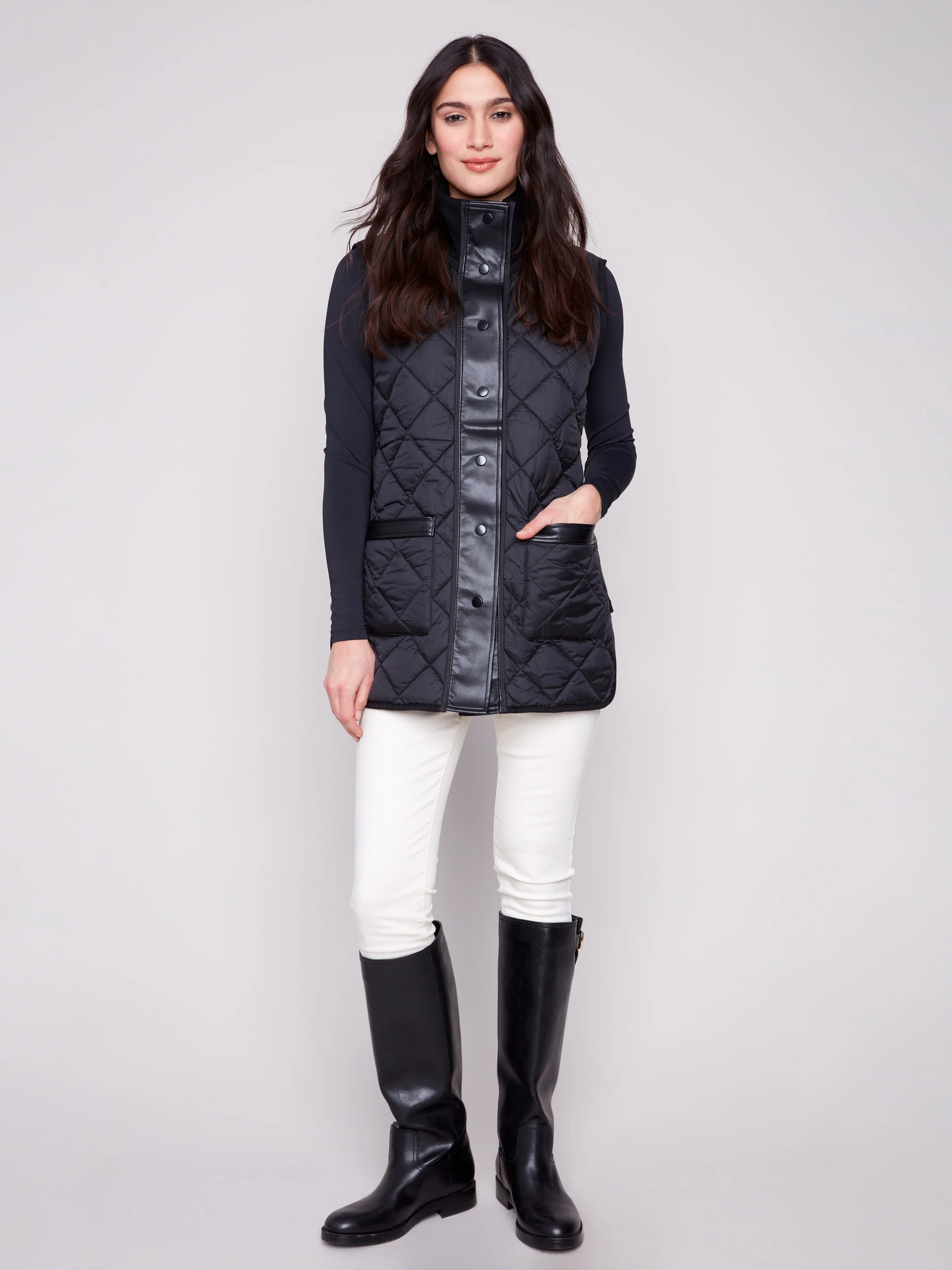 Reversible Button-Front Quilted Vest - Spruce - WHSBYS