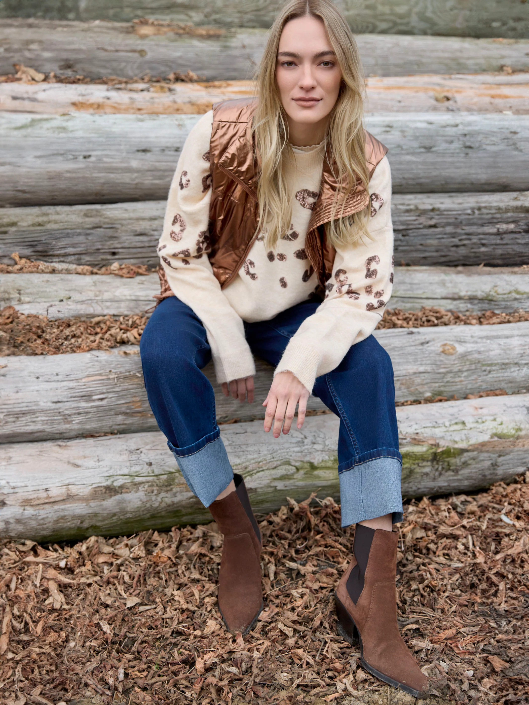 Mock Neck Sweater With Animal Print Sequin Detail - Heather Oat - WHSBYS