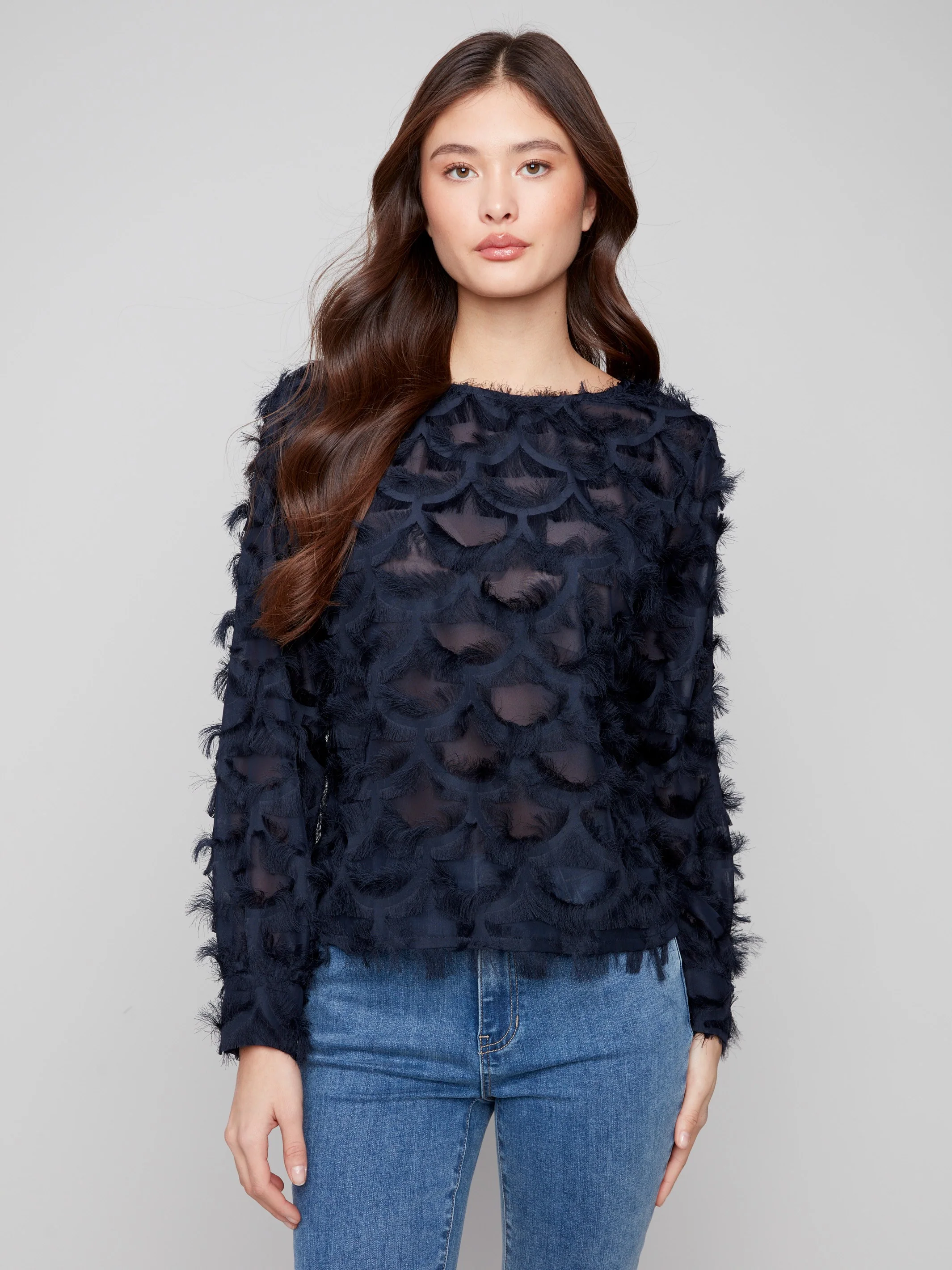 Fancy Chiffon Blouse - Navy - WHSBYS