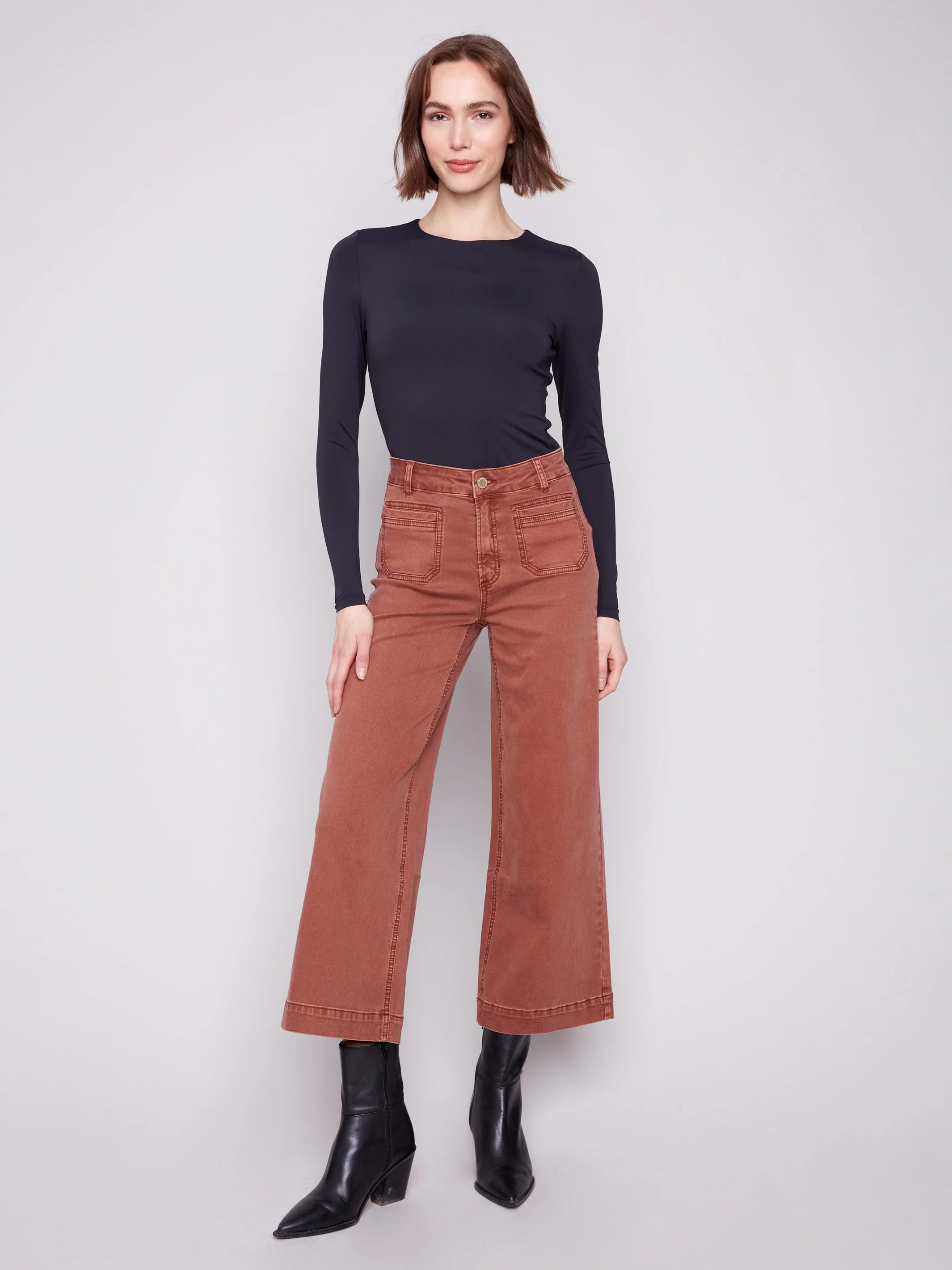Patch Pocket Flare Twill Pants - Sepia - WHSBYS