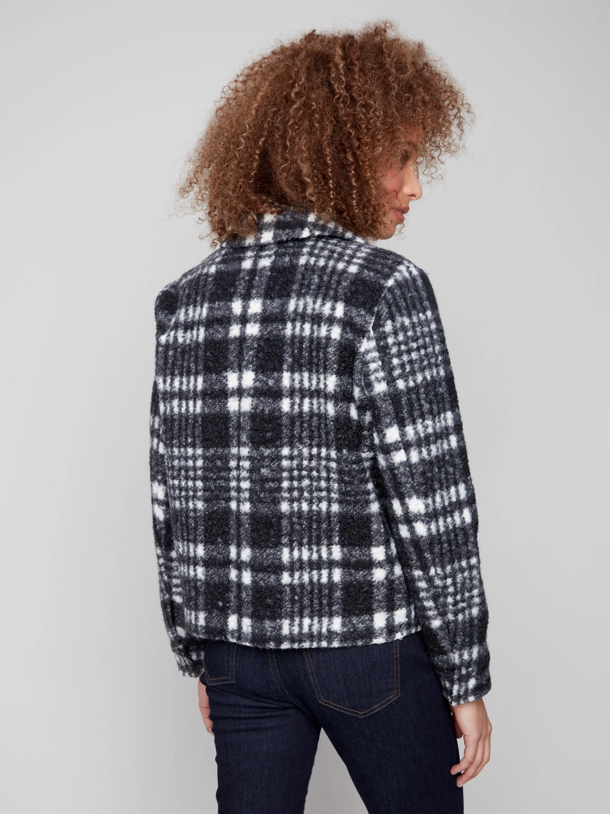 Plaid Bouclé Knit Short Coat - Pepper - WHSBYS