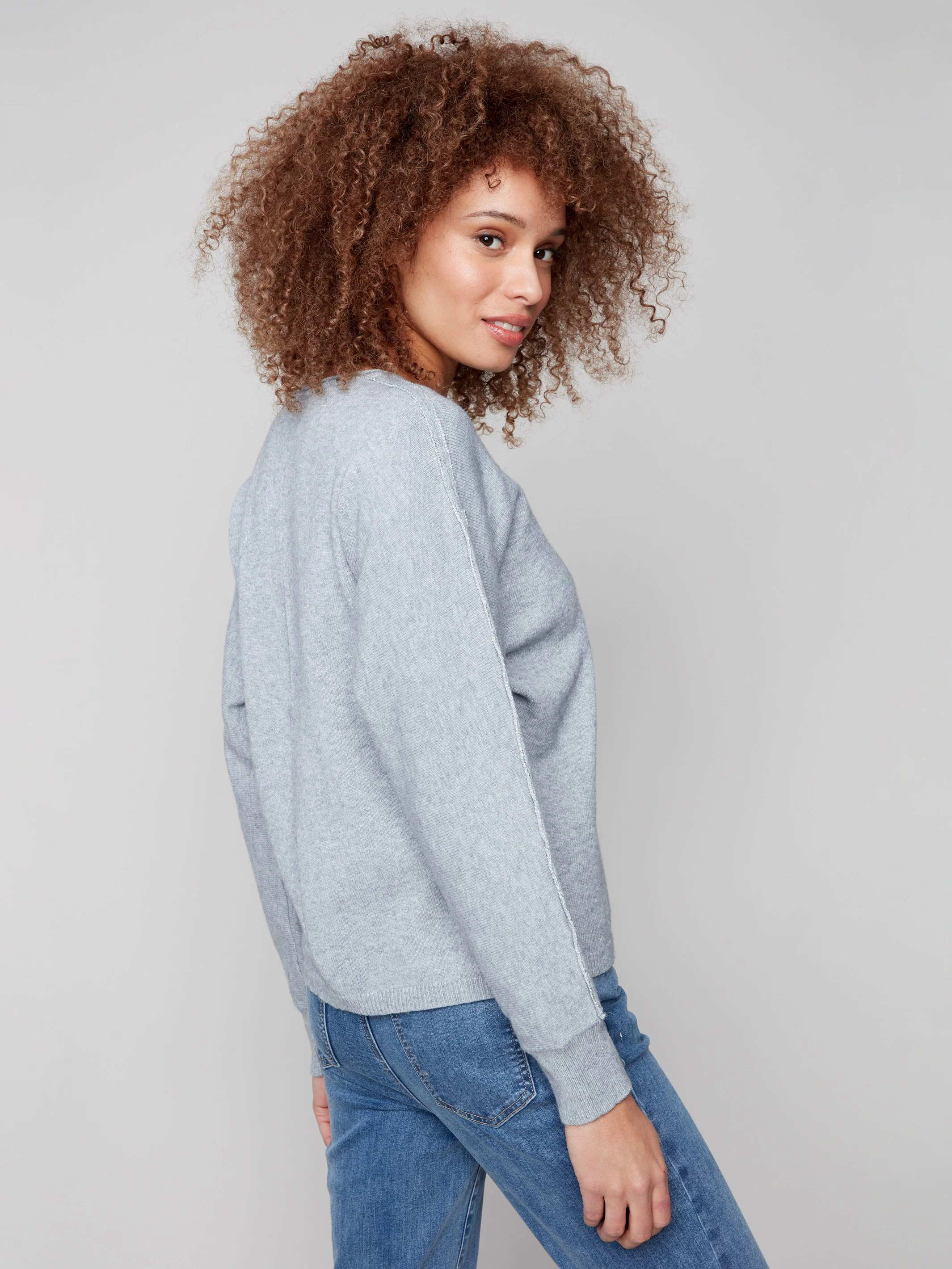 Sweater With Metallic Sleeve Detail - Heather Grey - WHSBYS