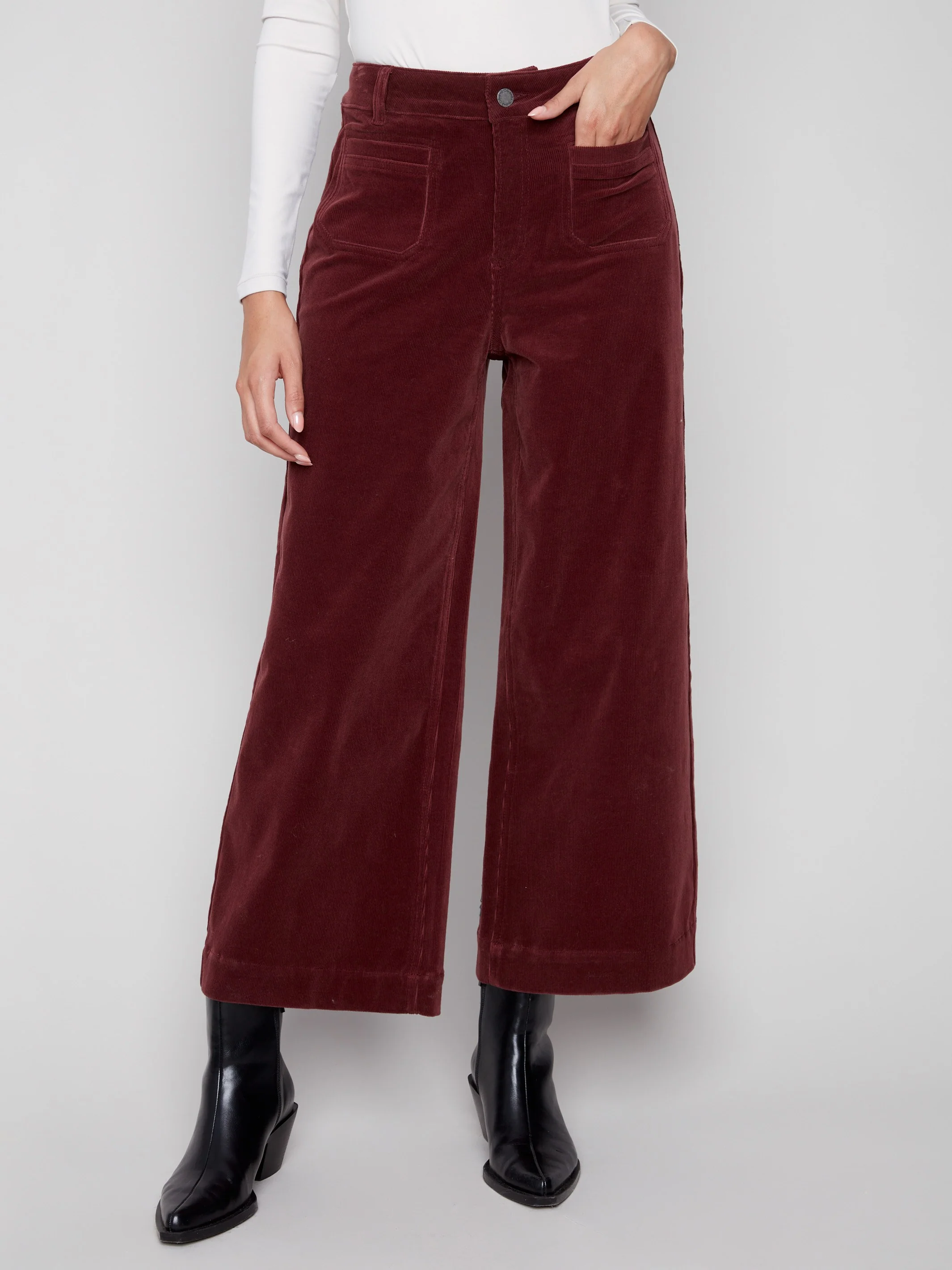 Patch Pocket Flare Corduroy Pants - Cabernet - WHSBYS