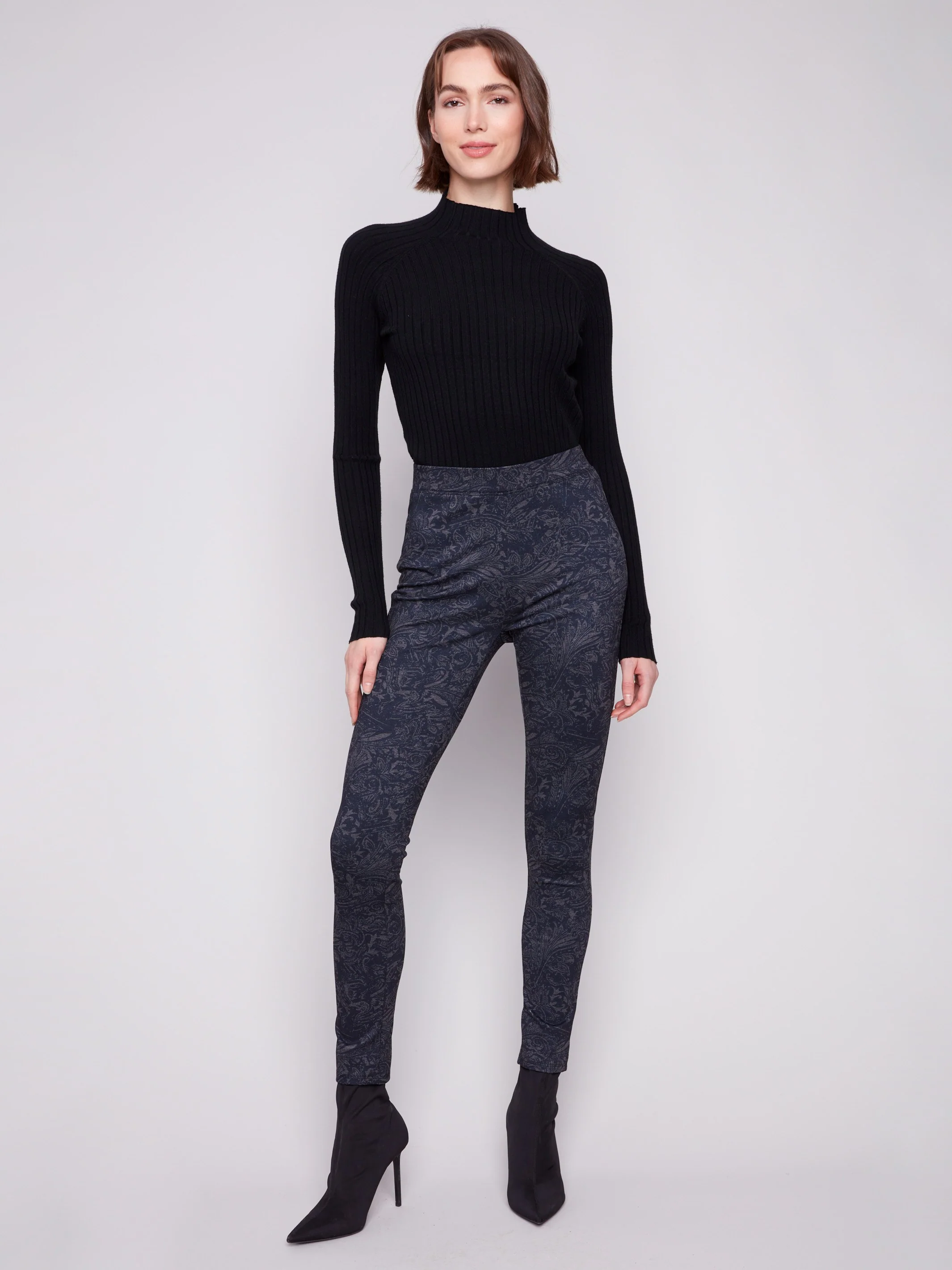 Printed Pull-On Ponte Skinny Pants - Navy - WHSBYS
