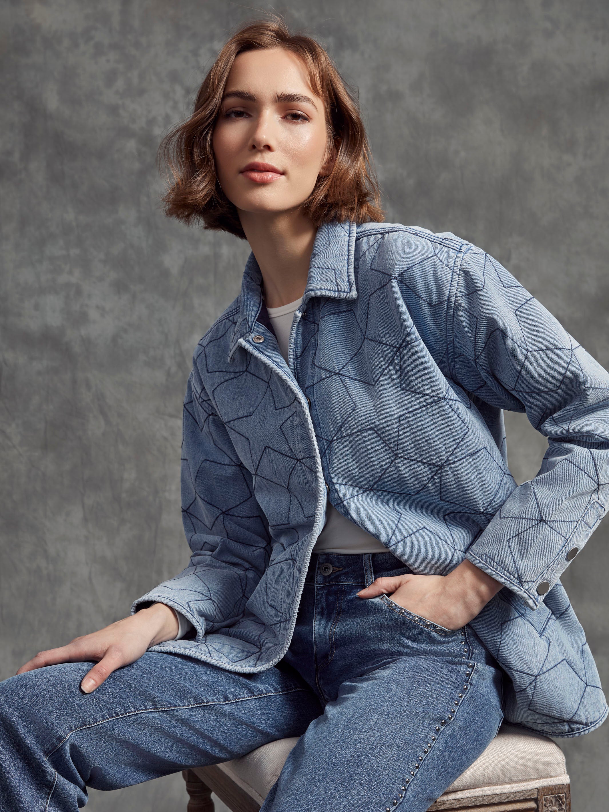 Star Quilted Denim Jacket - Light Blue - WHSBYS