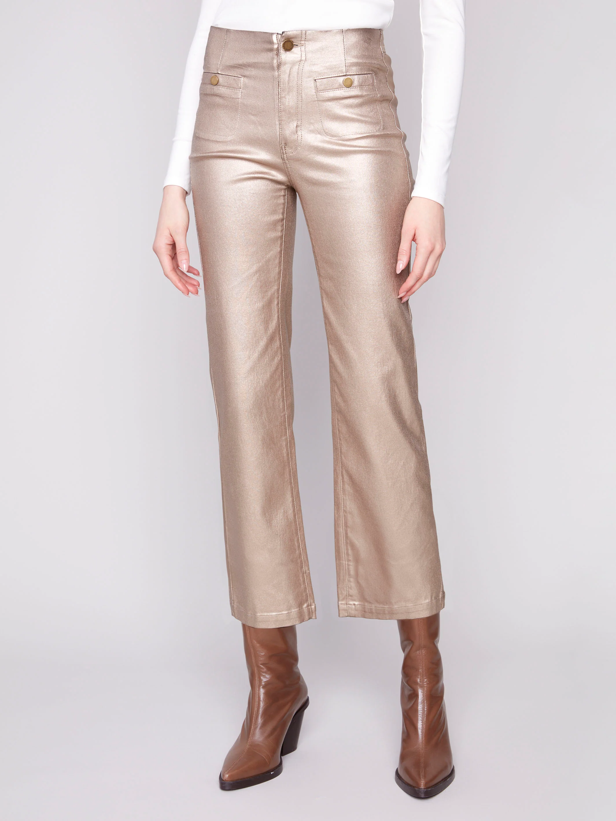 Metallic Wax Flared Pants - Brass - WHSBYS