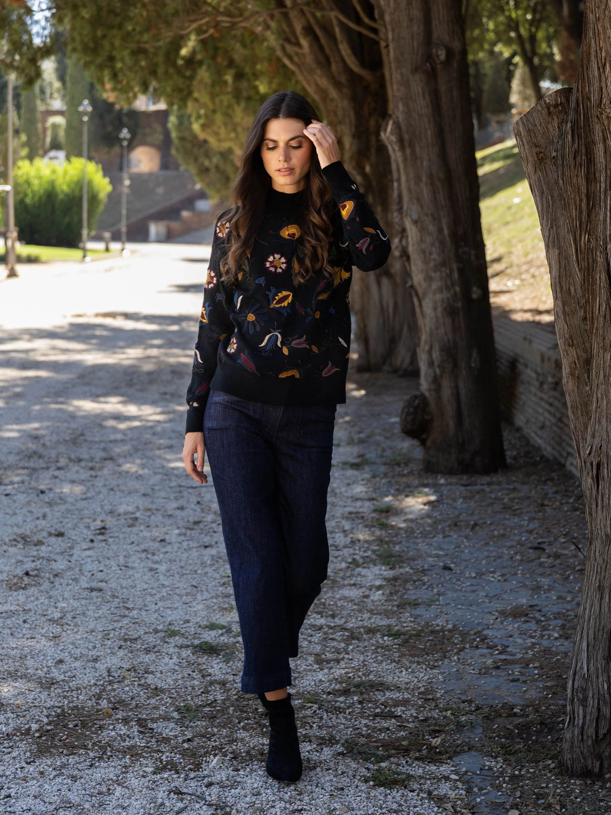 Embroidered Mock Neck Sweater - Black - WHSBYS