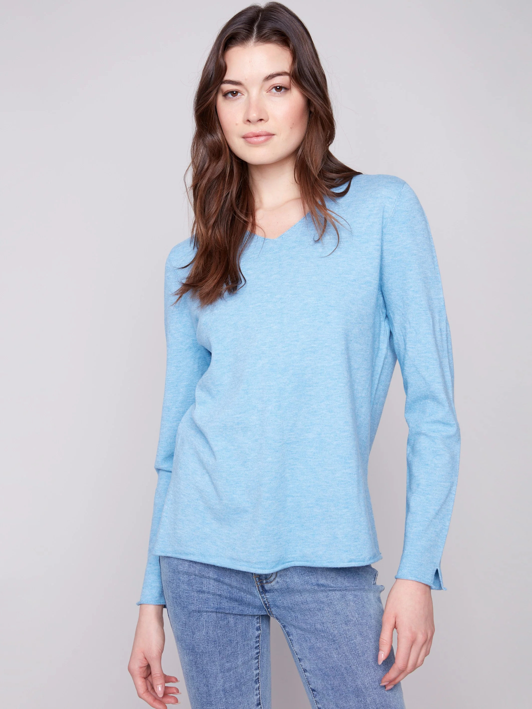 Basic V-Neck Sweater - Heather Oxford - WHSBYS