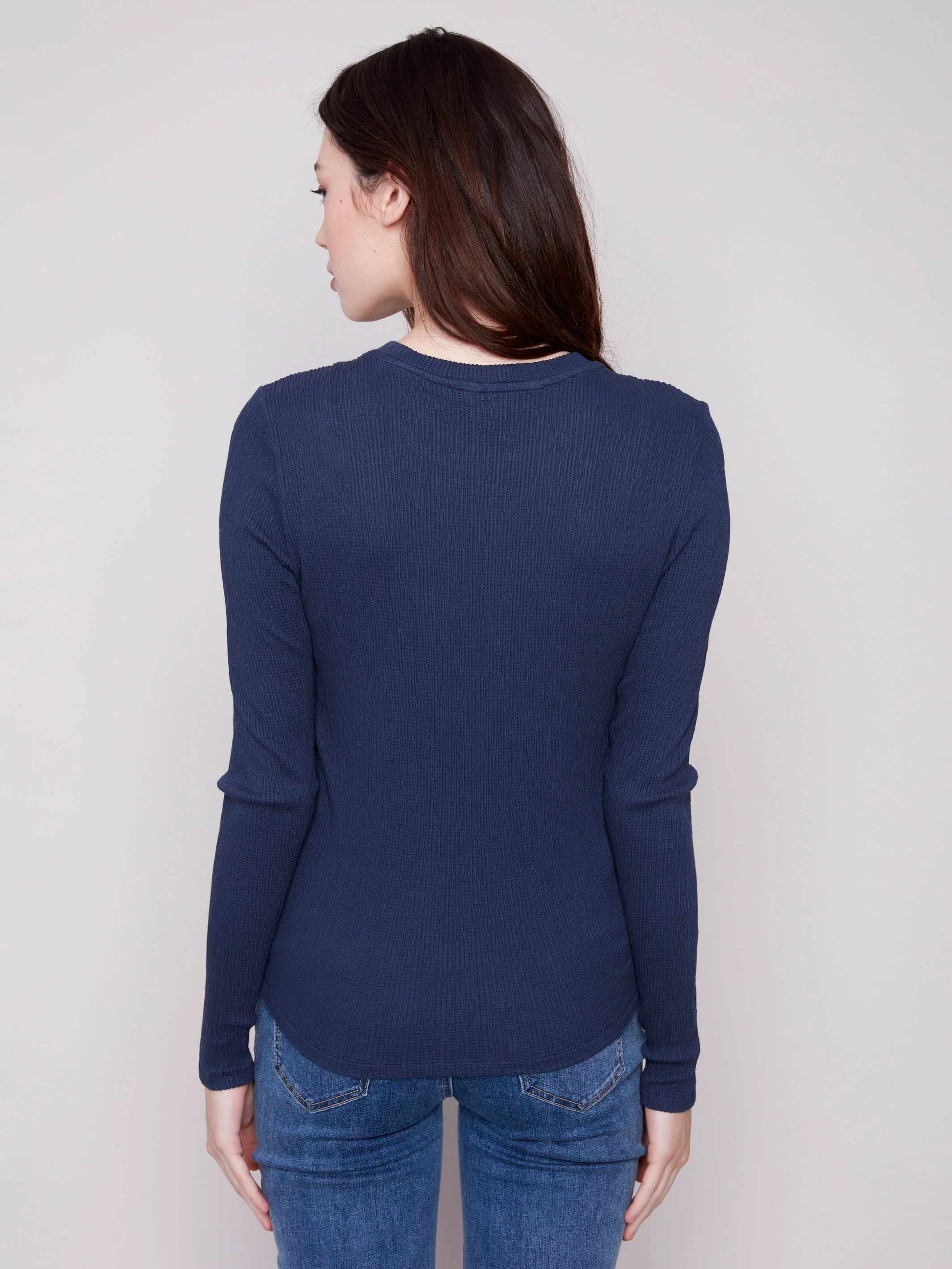 Textured Knit Top With Front Knot Detail - Moonlight - WHSBYS