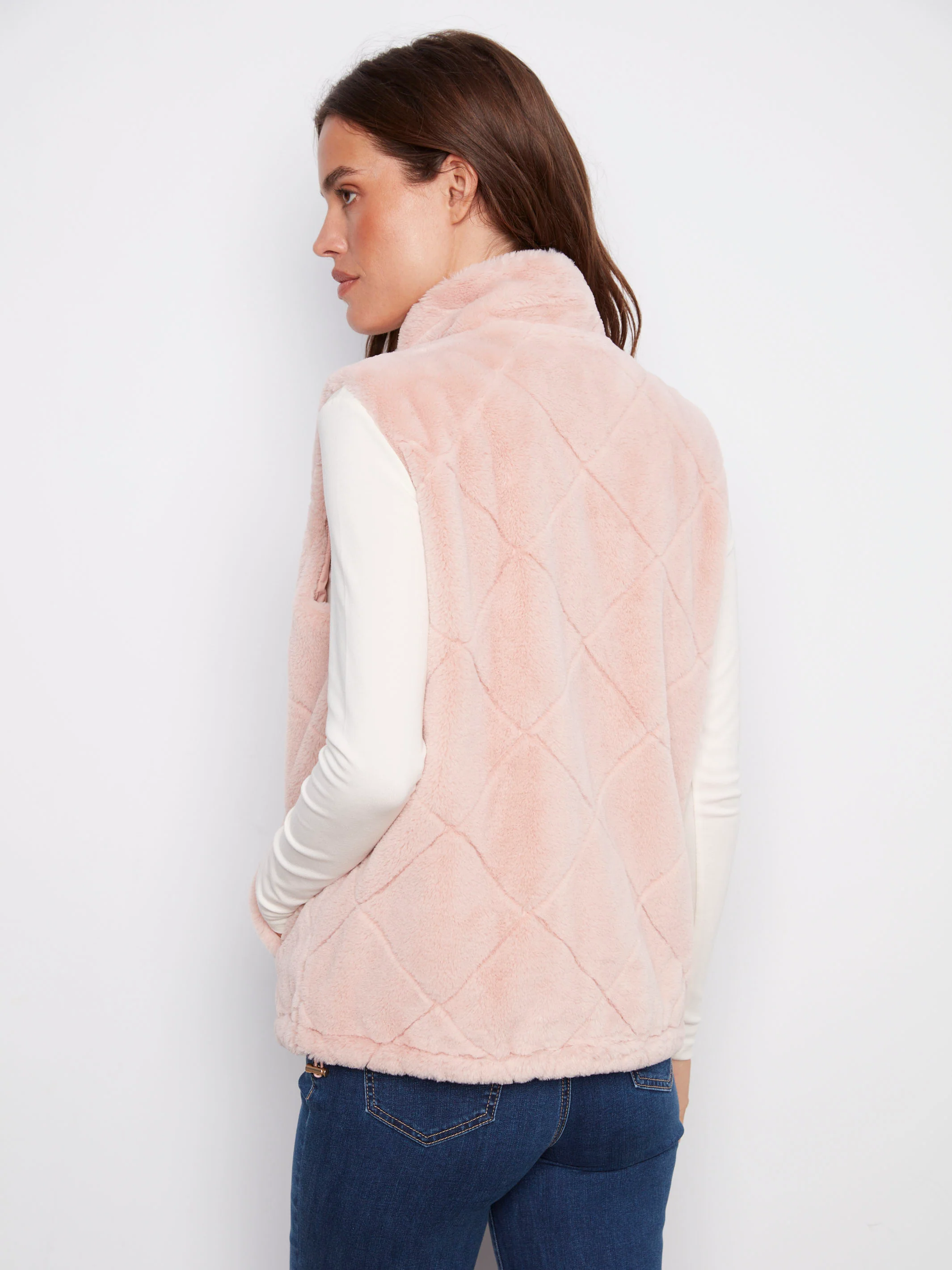 Reversible Quilted Faux Fur Vest - Ballet - WHSBYS