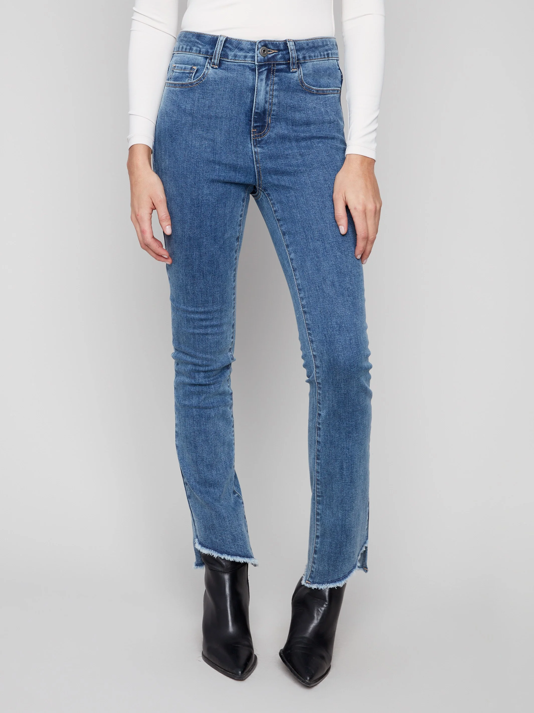 Bootcut Jeans With Asymmetrical Hem - Medium Blue - WHSBYS