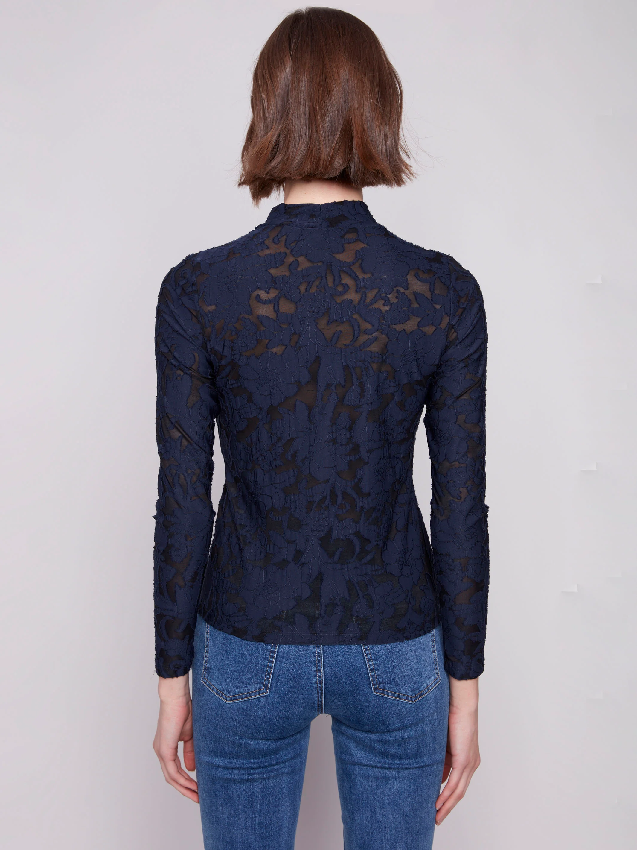 Burnout Mesh Mock Neck Top - Blue Black - WHSBYS