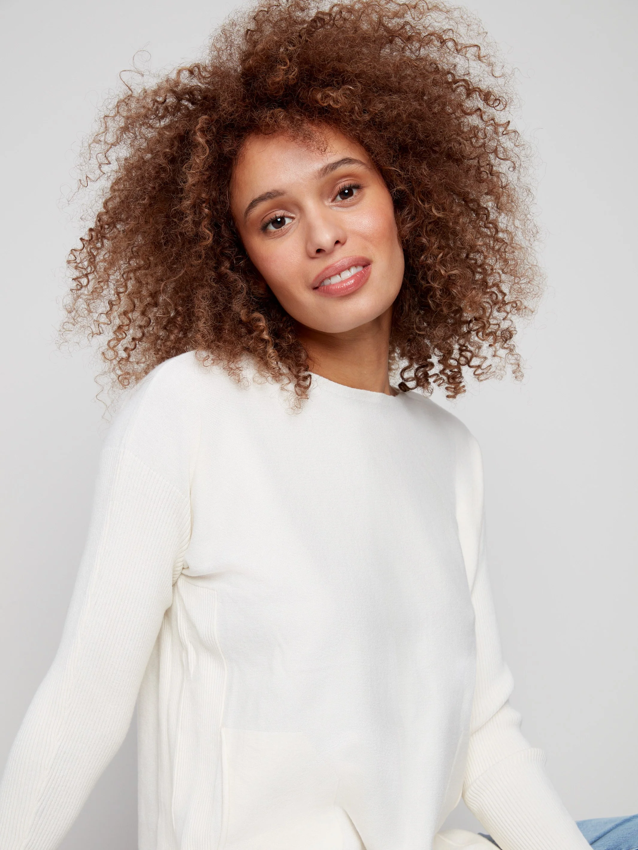 Knit Sweater With Back Lace-Up Detail - Ecru - WHSBYS