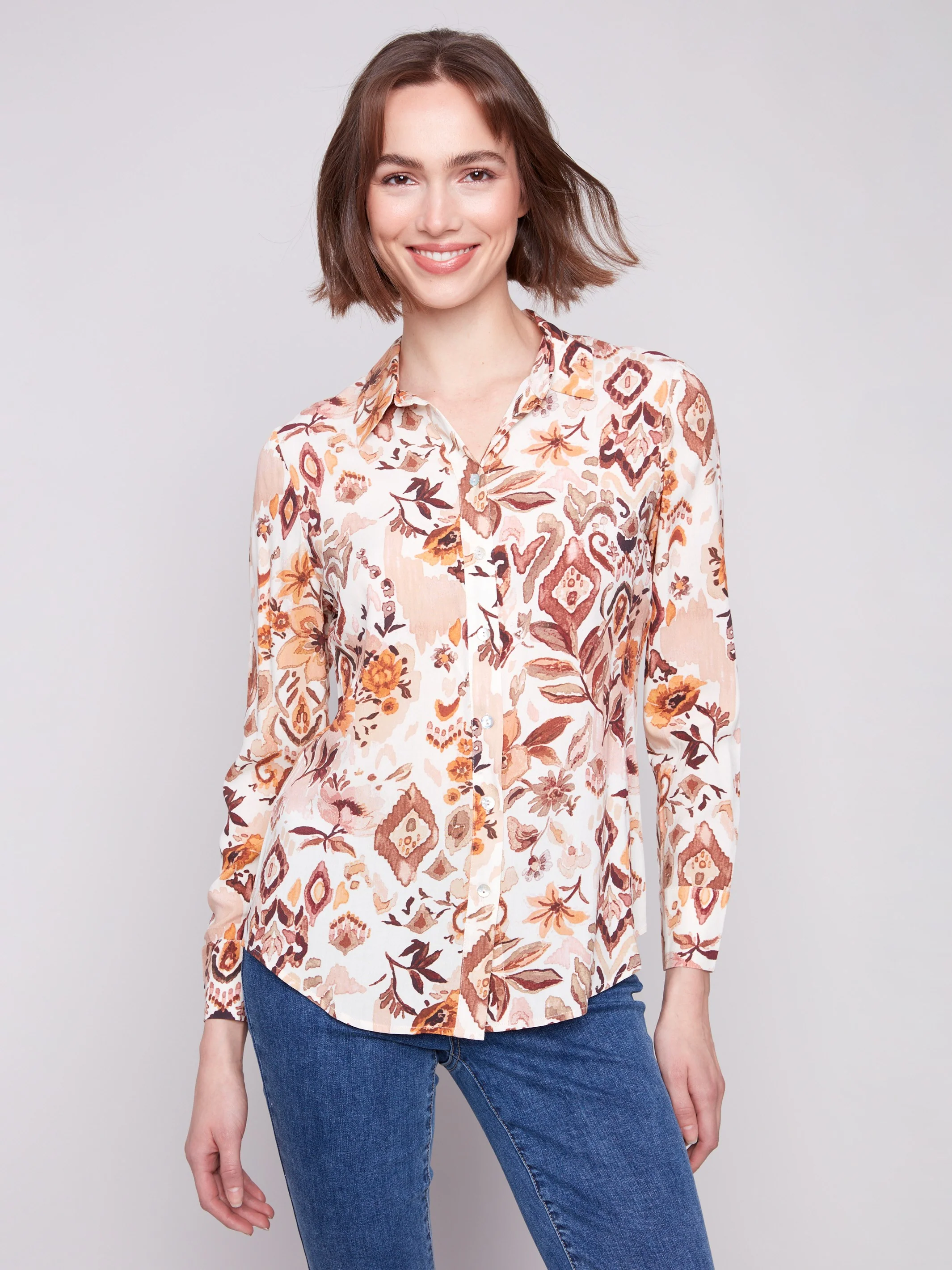Printed Button-Up Shirt - Jacobean - WHSBYS