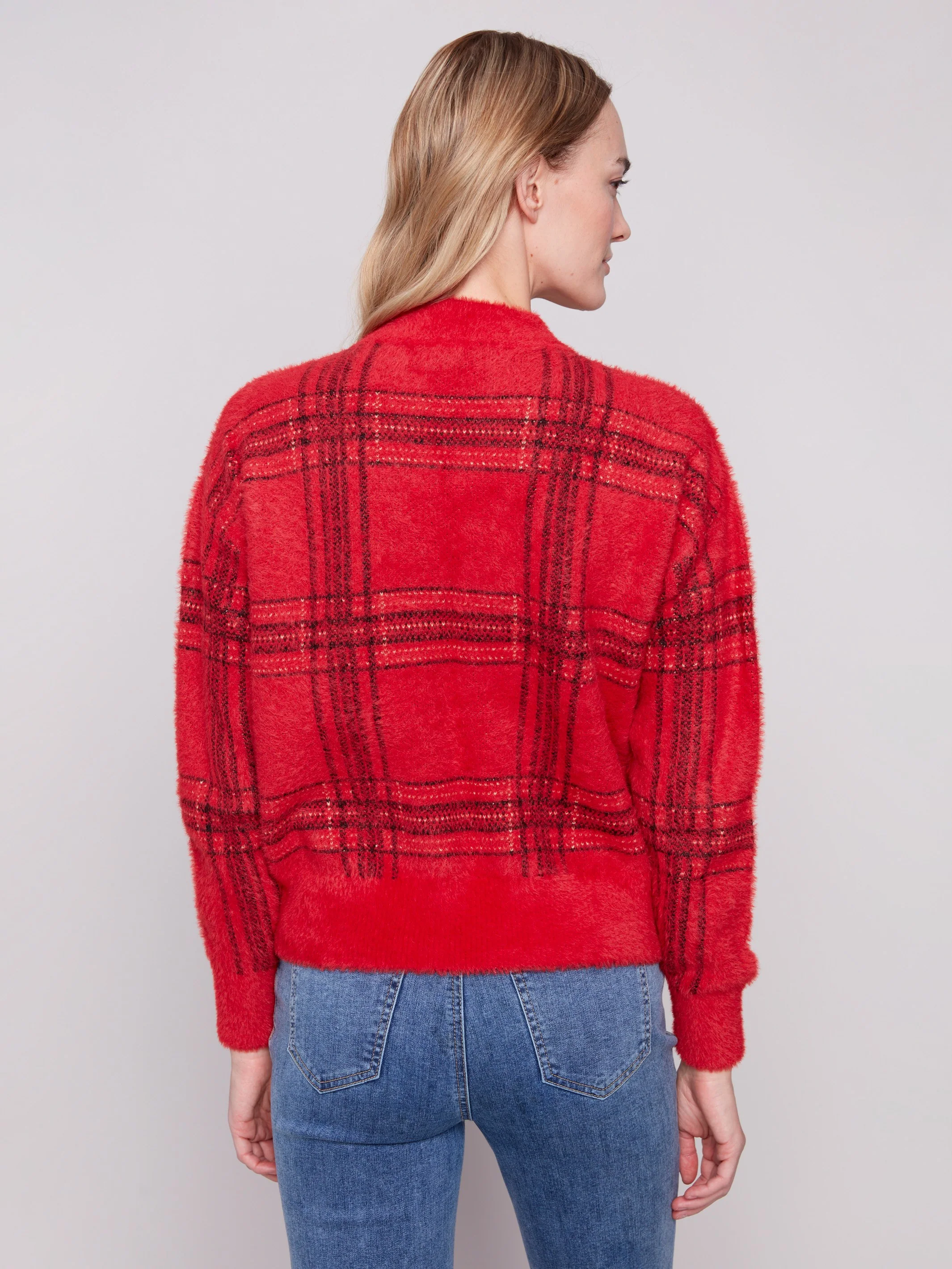 Plaid Eyelash Mock Neck Sweater - Plaid - WHSBYS