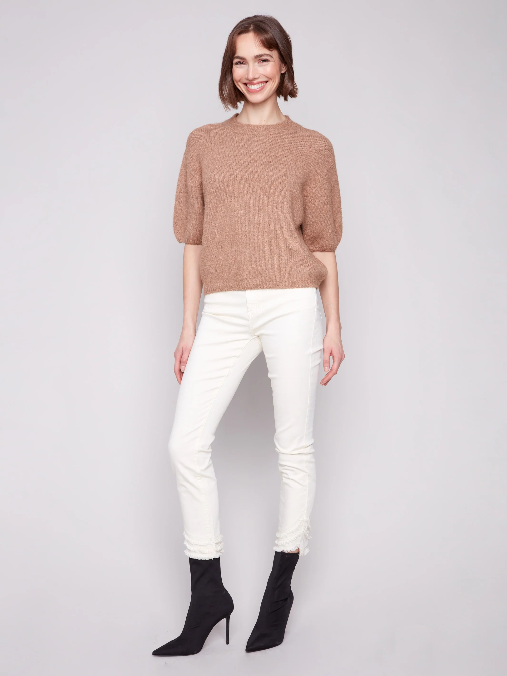 Balloon Elbow Sleeve Knit Sweater - Sesame - WHSBYS