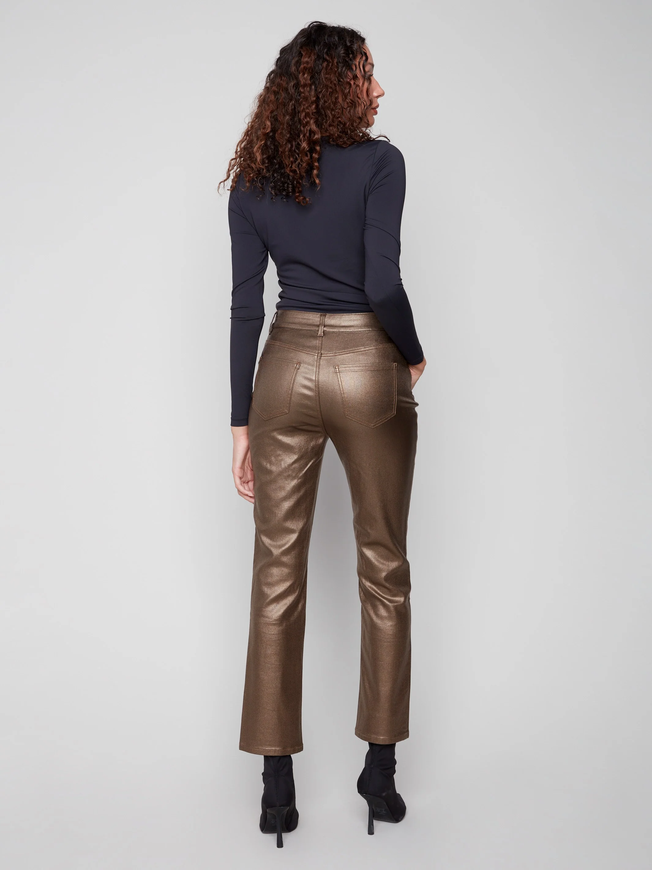 Slim Leg Metallic Wax Twill Pants - Copper - WHSBYS