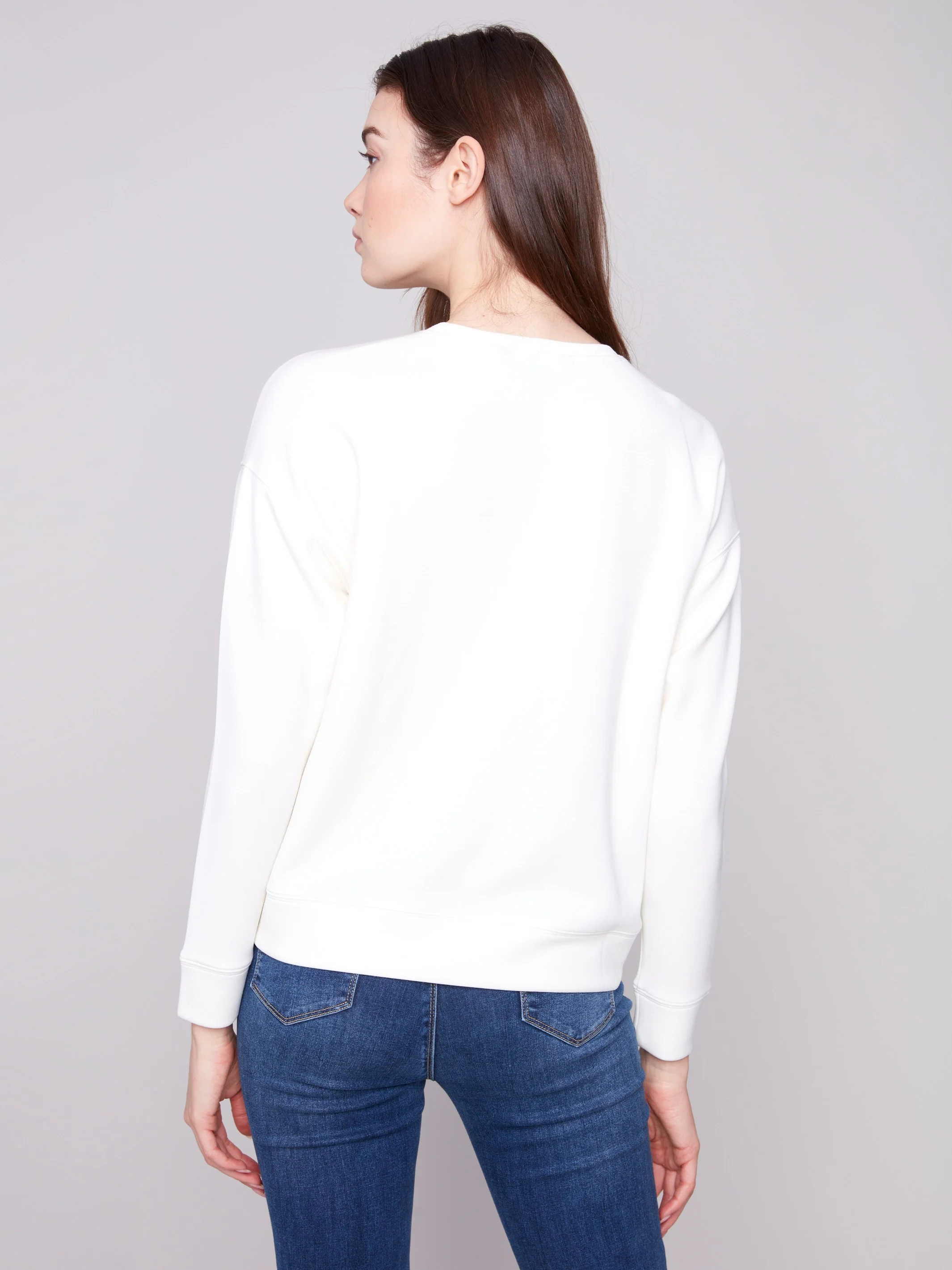 Scuba Knit Top with Soutache Detail - Ecru - WHSBYS