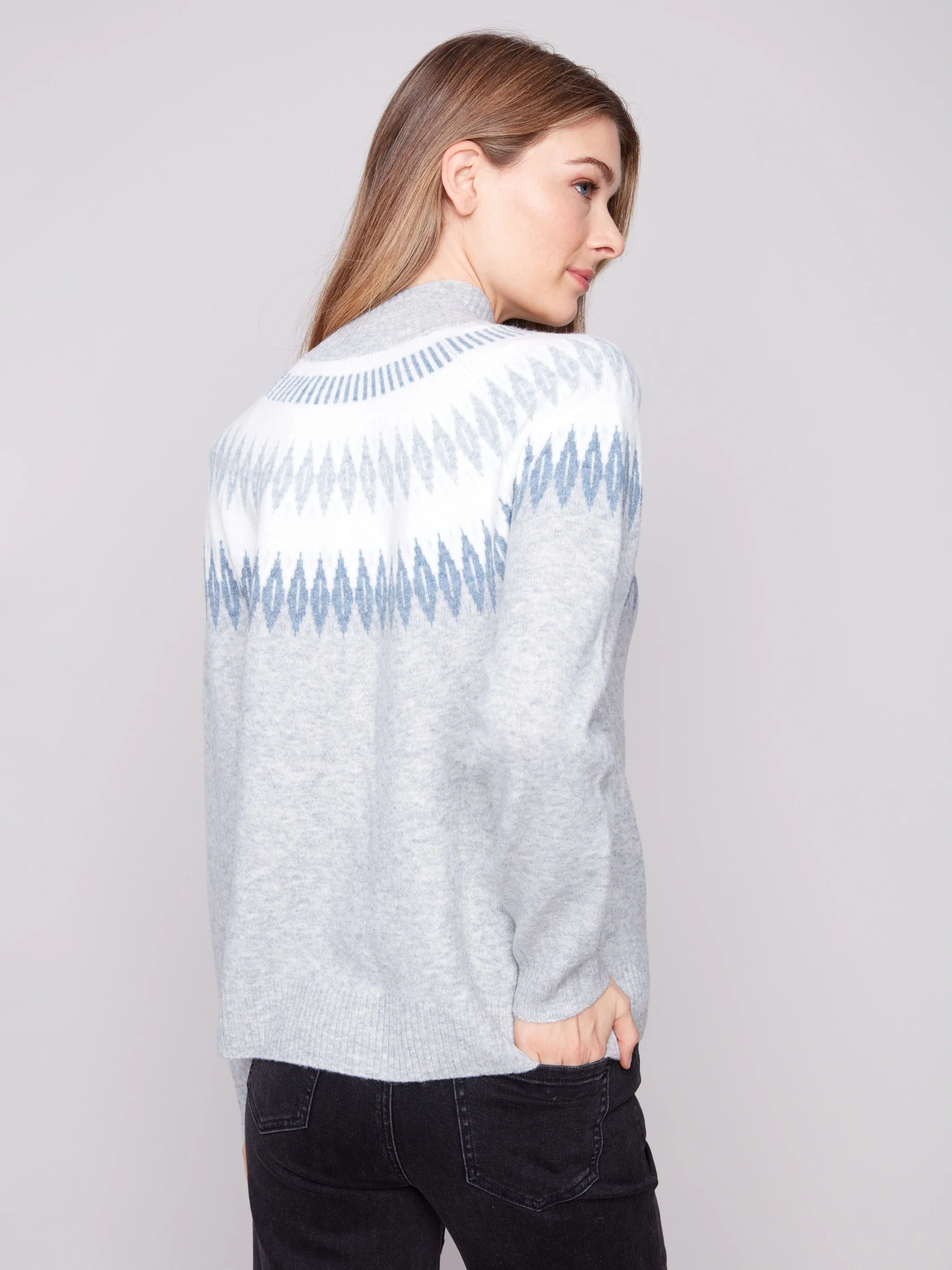 Après-Ski Jacquard Mock Neck Sweater - Heather Light Grey - WHSBYS