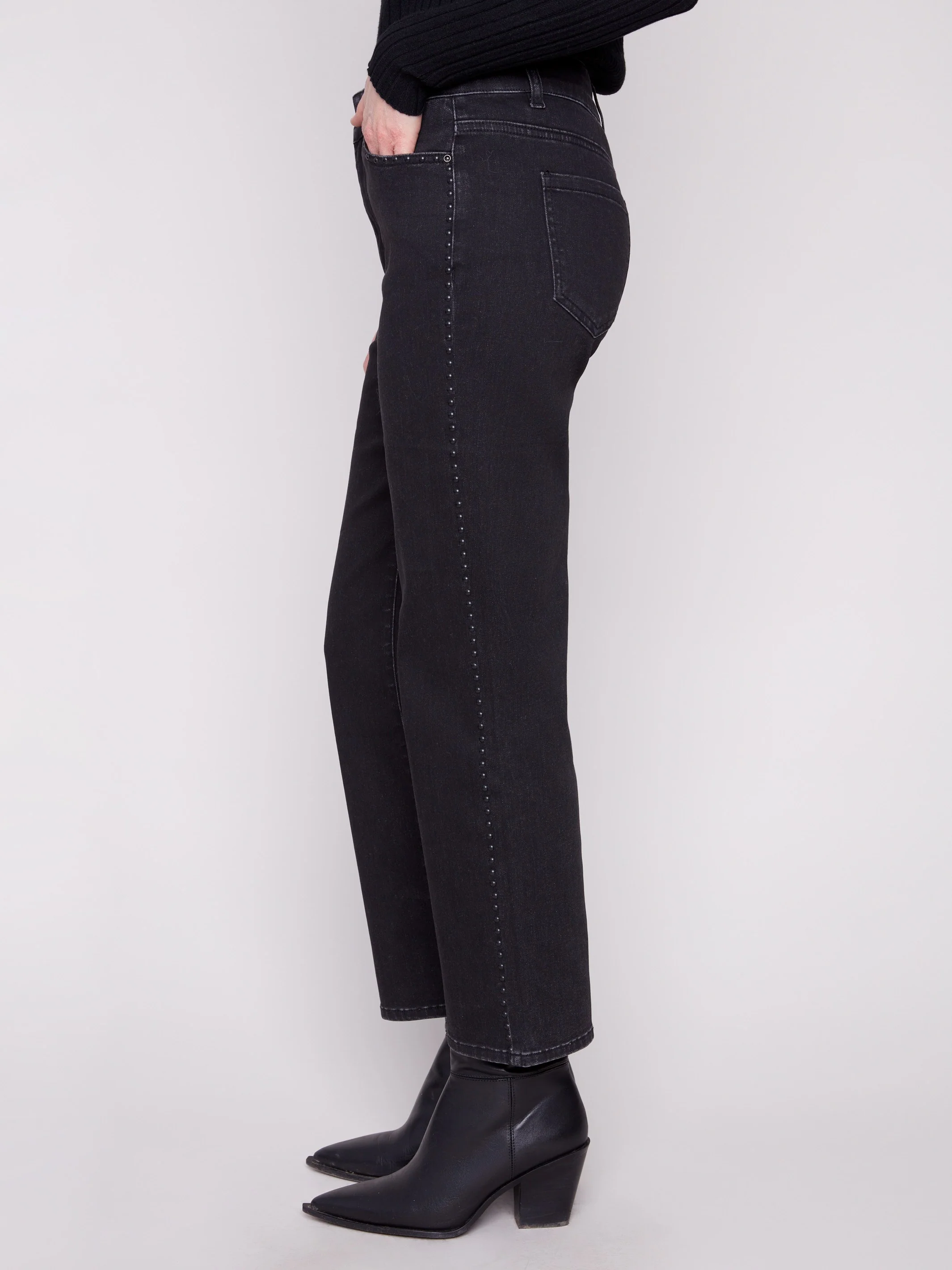 Straight Leg Jeans With Side Studs - Charcoal - WHSBYS