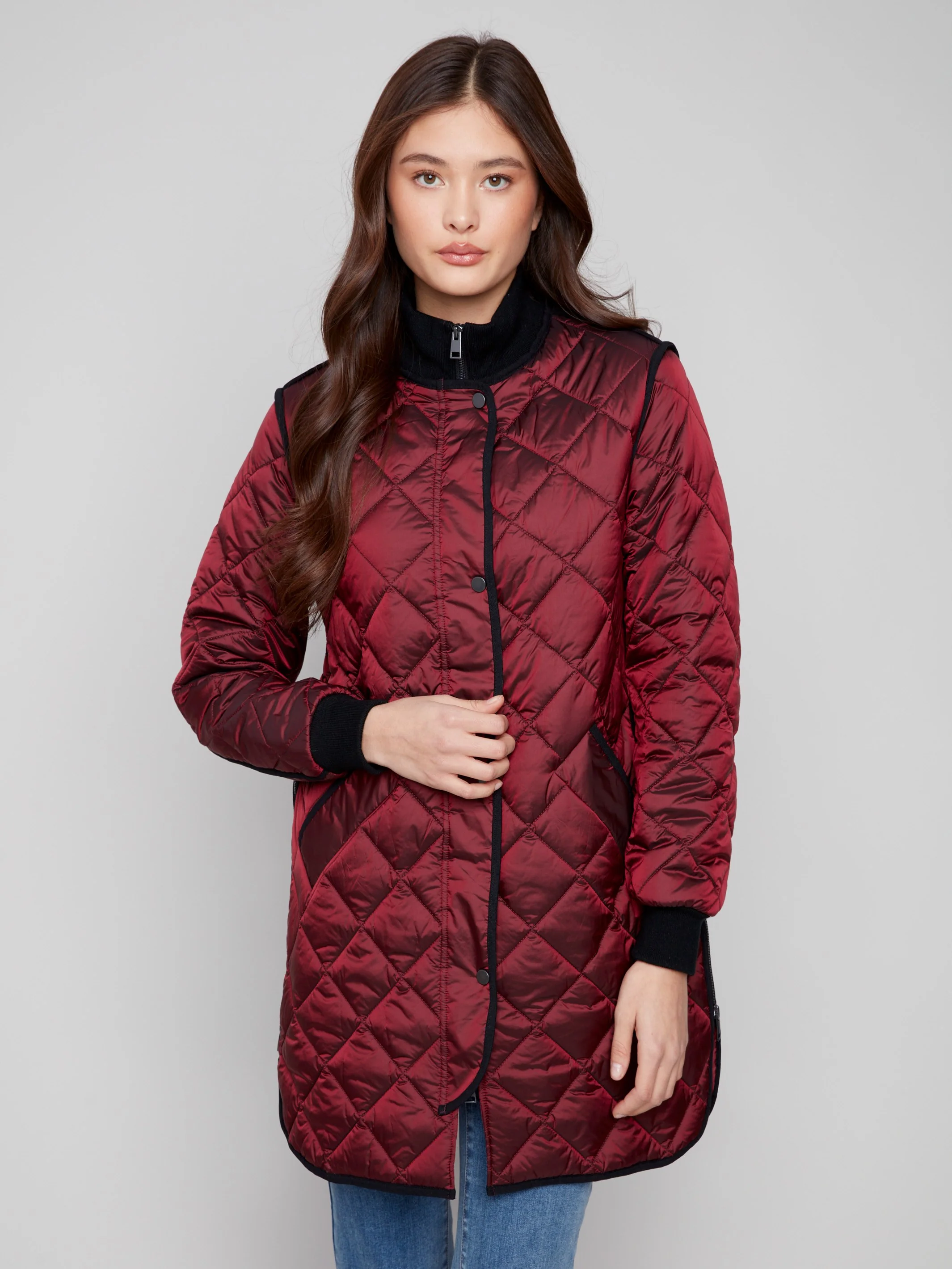 Long Quilted Puffer Jacket - Cabernet - WHSBYS