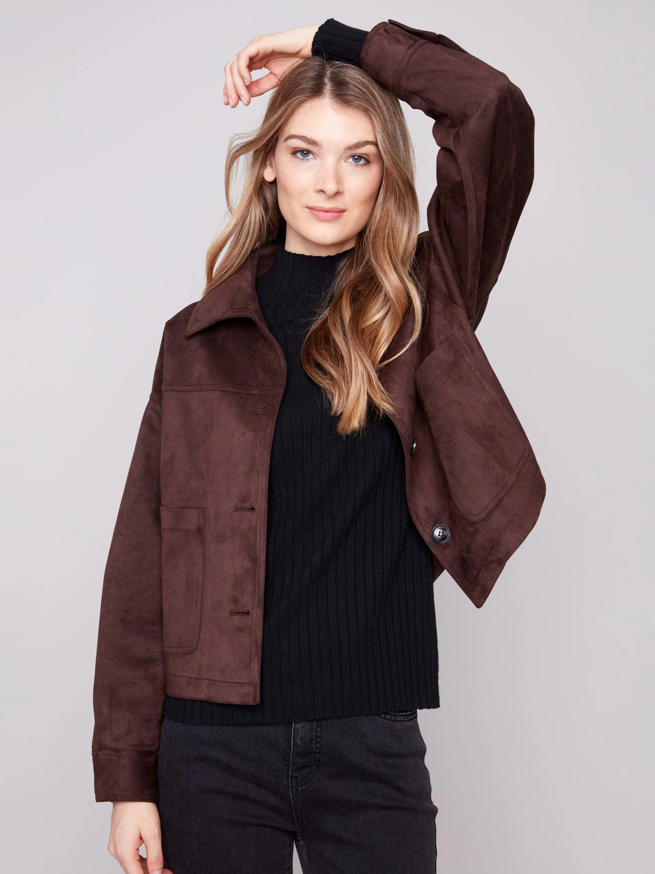 Short Faux Suede Jacket - Mocha - WHSBYS