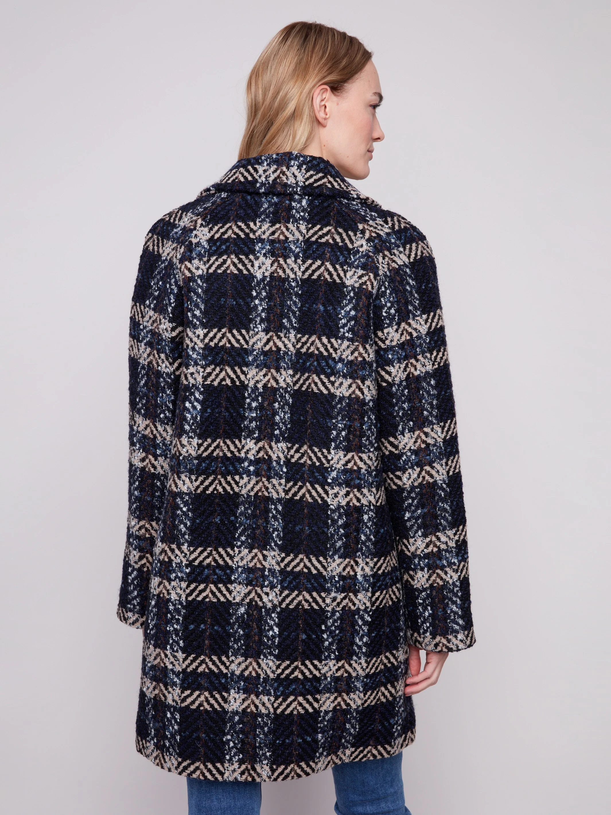 Plaid Bouclé Coat - Navy - WHSBYS