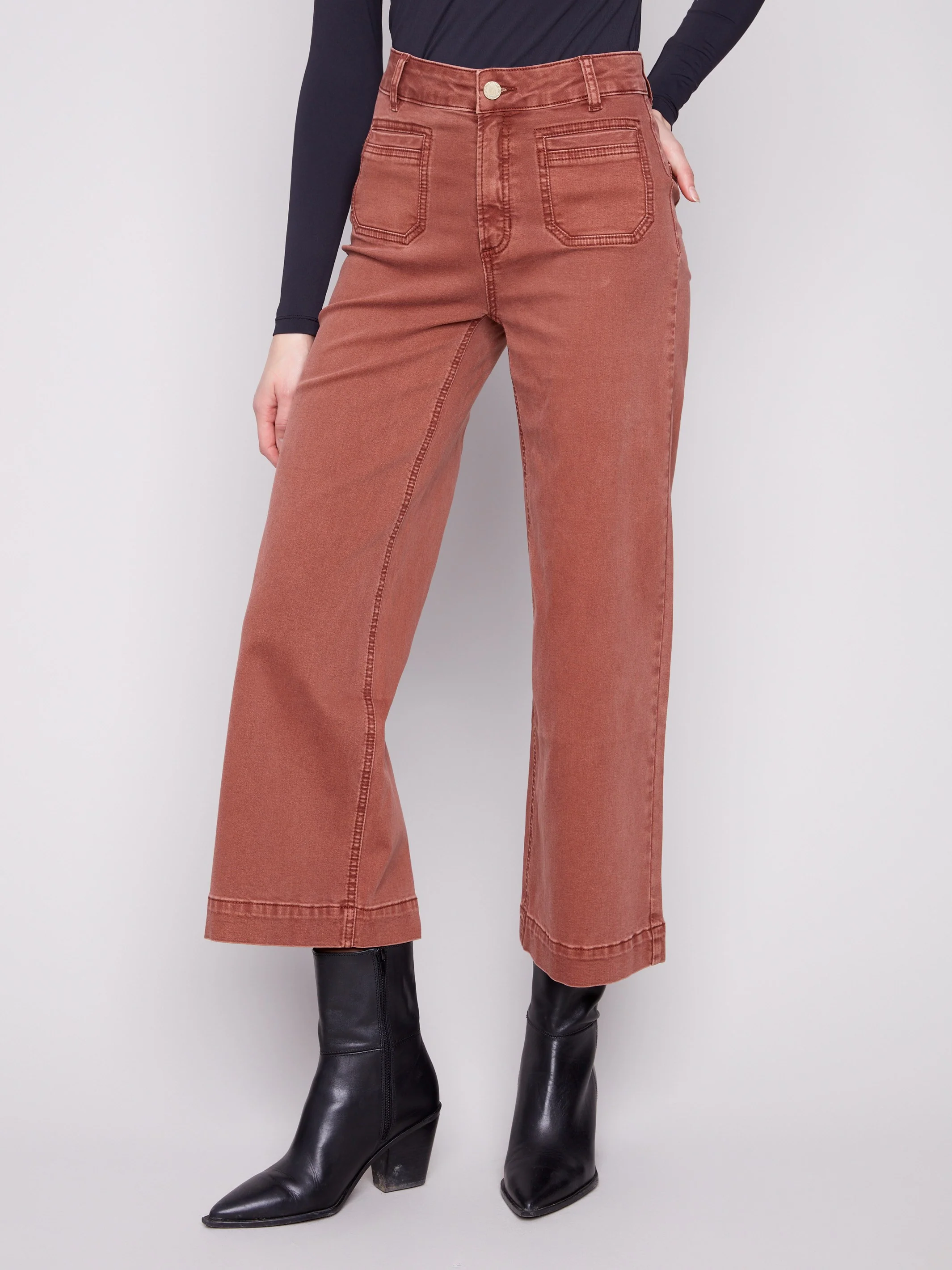Patch Pocket Flare Twill Pants - Sepia - WHSBYS