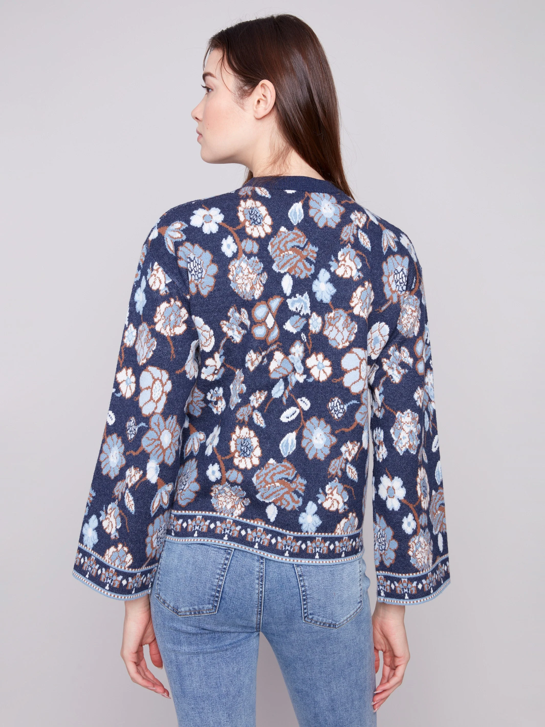 Crew Neck Jacquard Sweater - Floral - WHSBYS