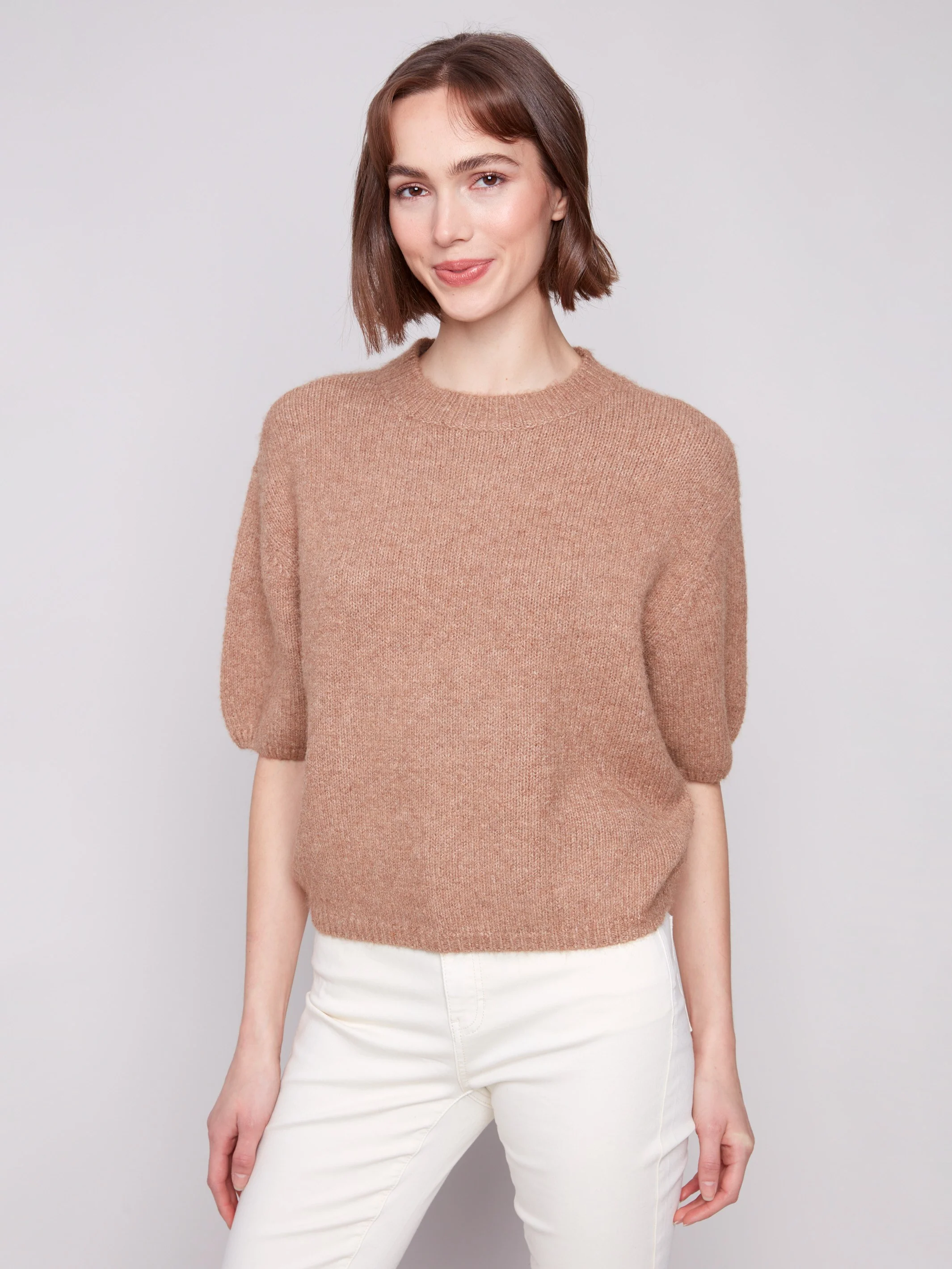 Balloon Elbow Sleeve Knit Sweater - Sesame - WHSBYS