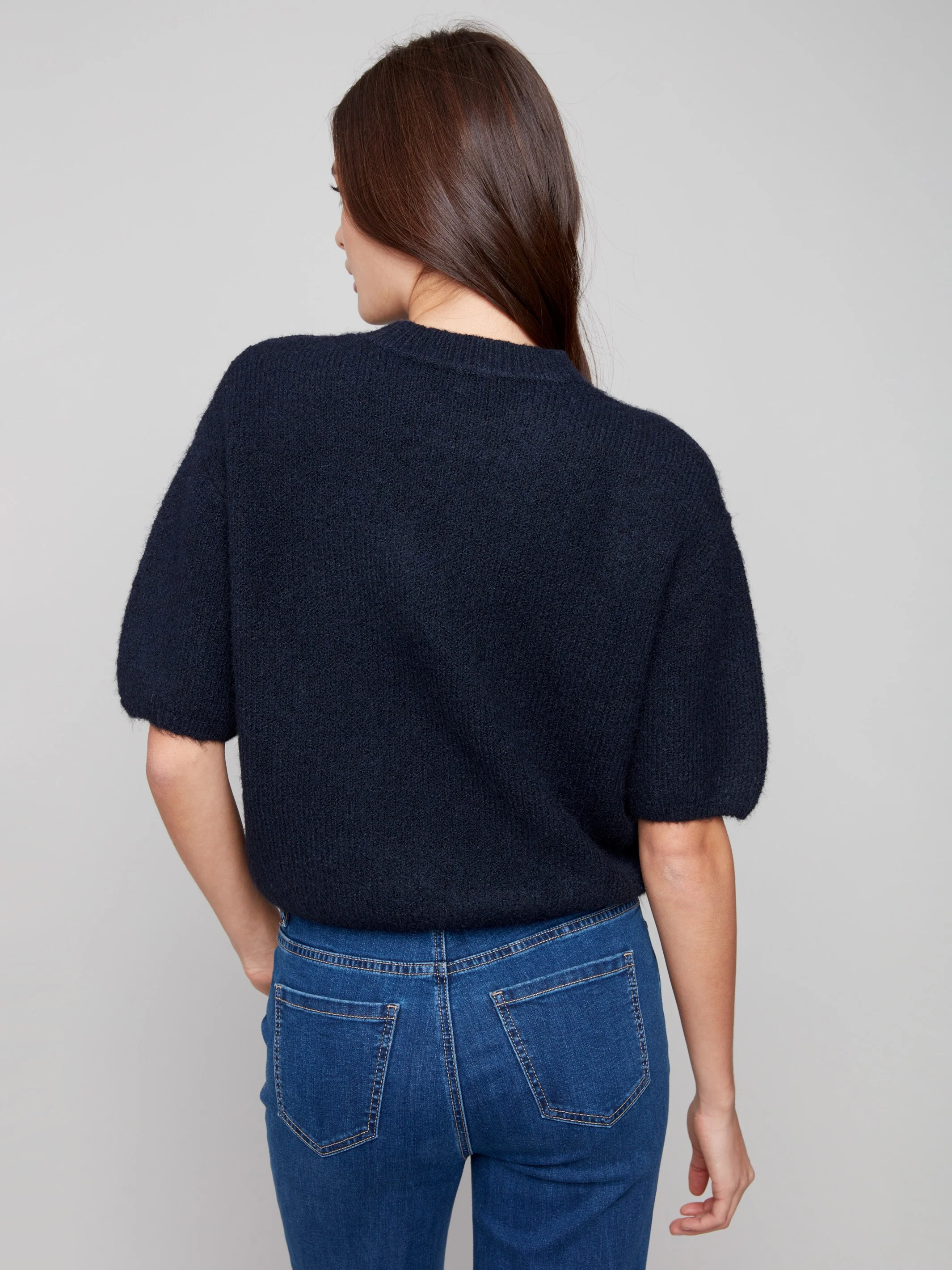 Balloon Elbow Sleeve Knit Sweater - Moonlight - WHSBYS