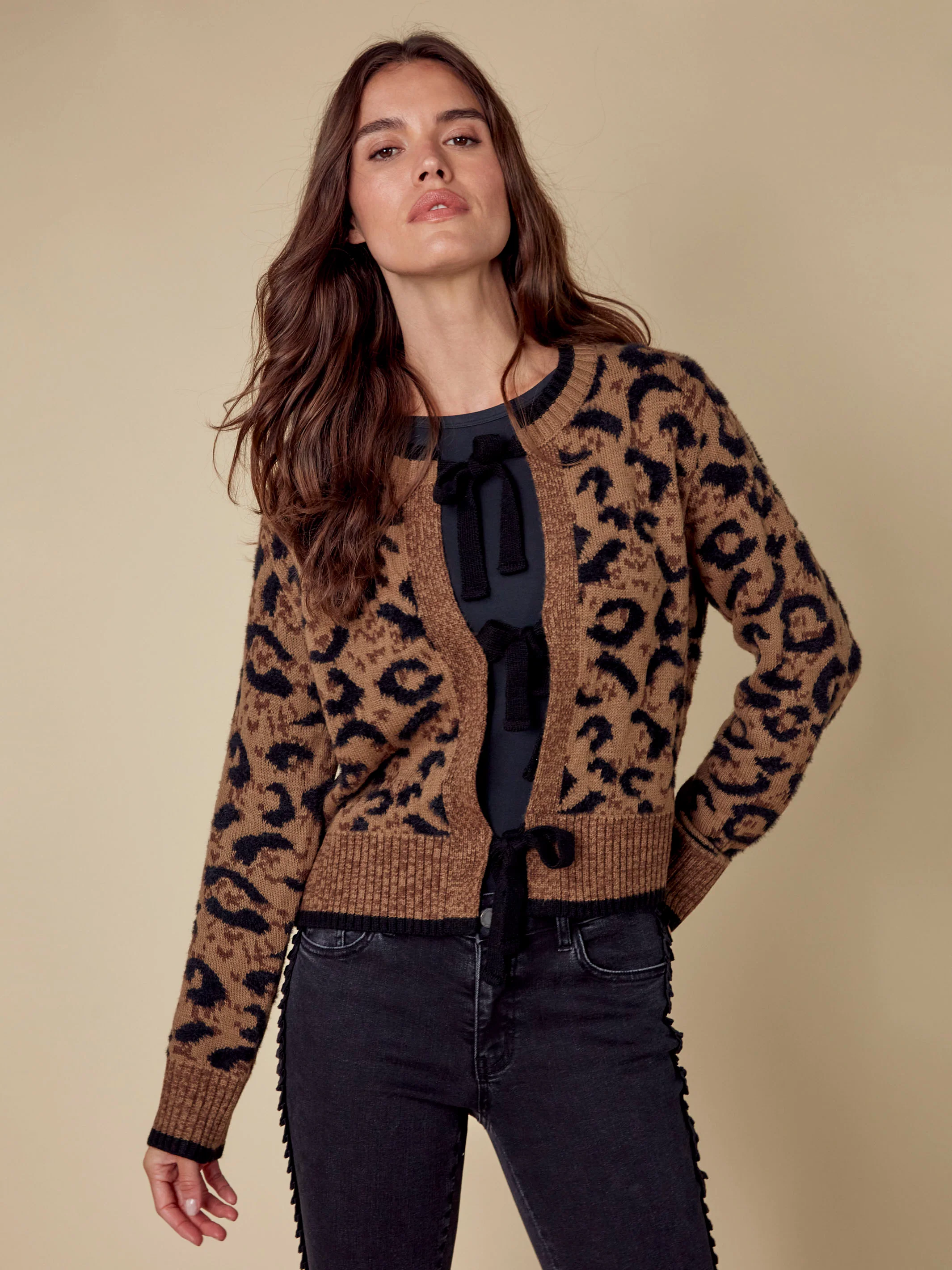Bow Tie Jacquard Knit Cardigan - Animal - WHSBYS