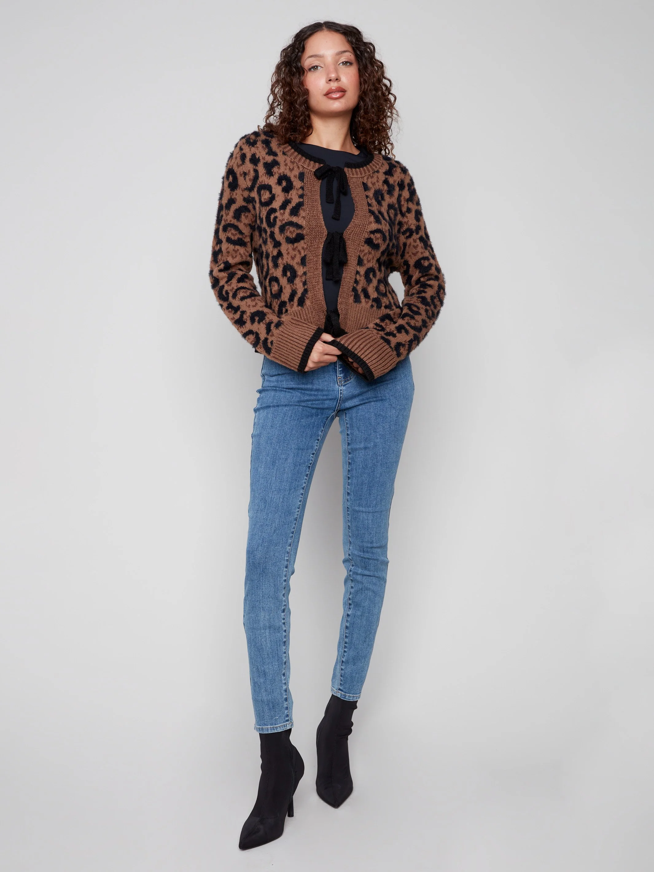 Bow Tie Jacquard Knit Cardigan - Animal - WHSBYS