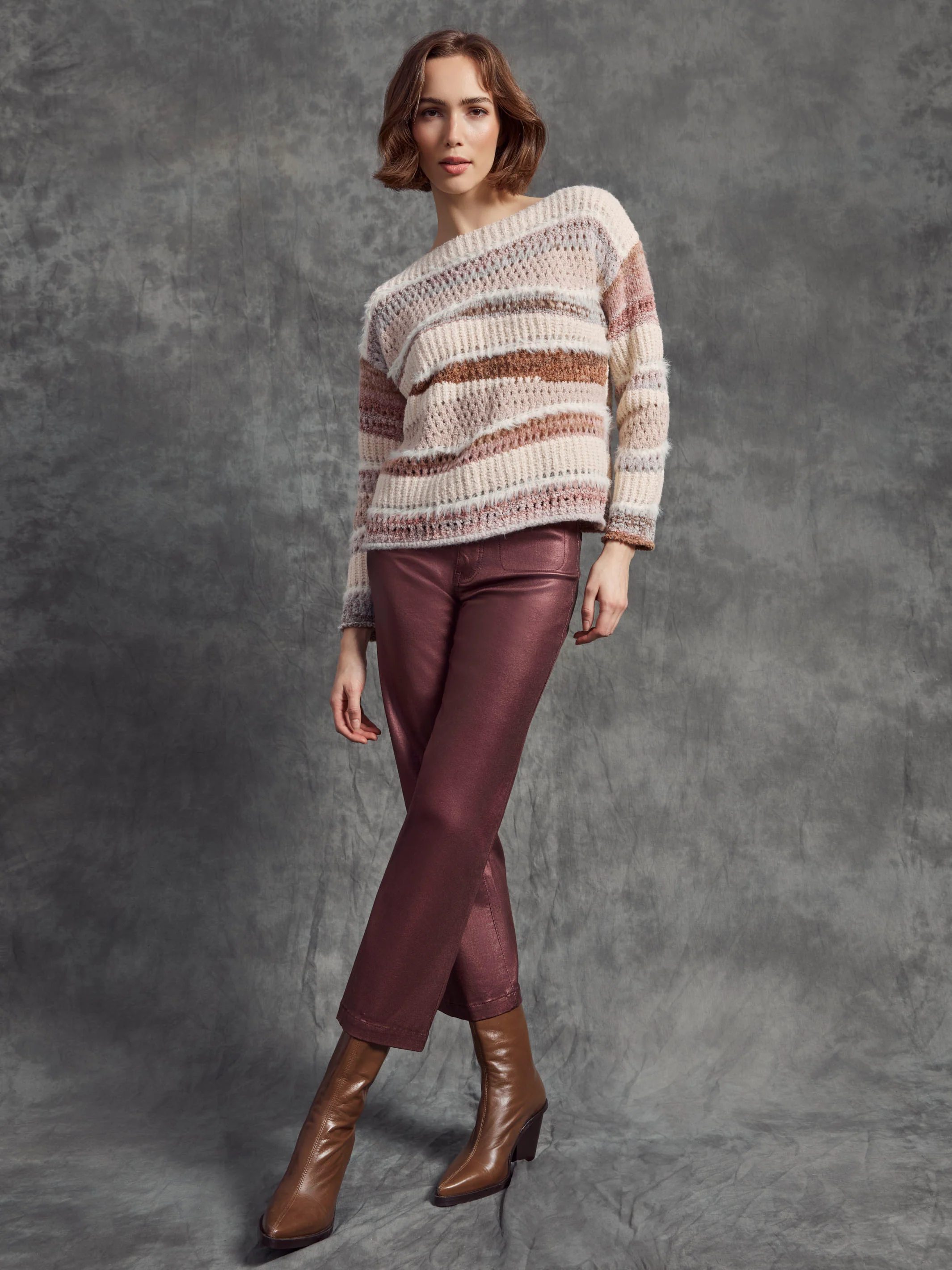 Metallic Wax Flared Pants - Cabernet - WHSBYS