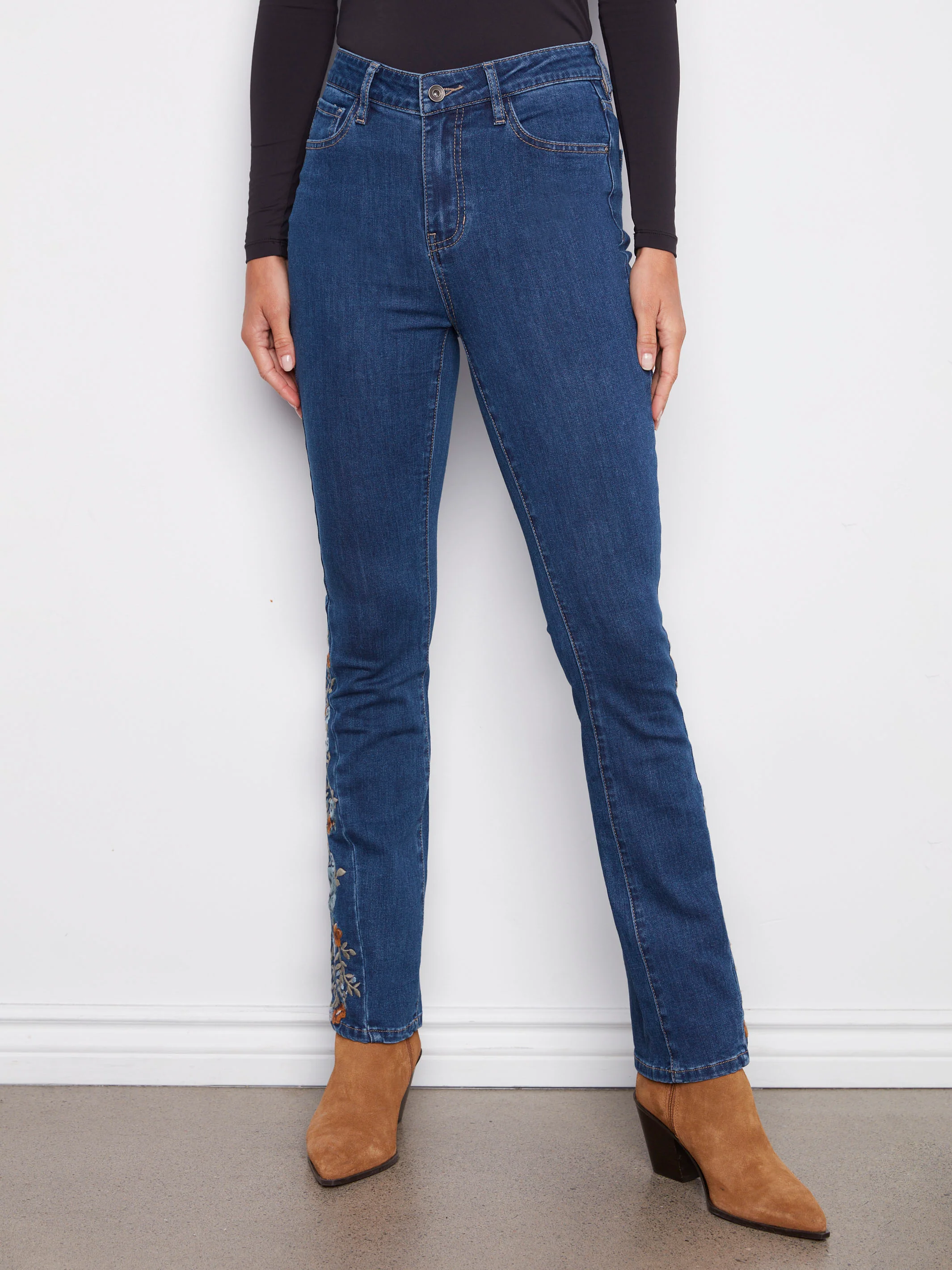 Bootcut Jeans With Floral Embroidery - Indigo - WHSBYS
