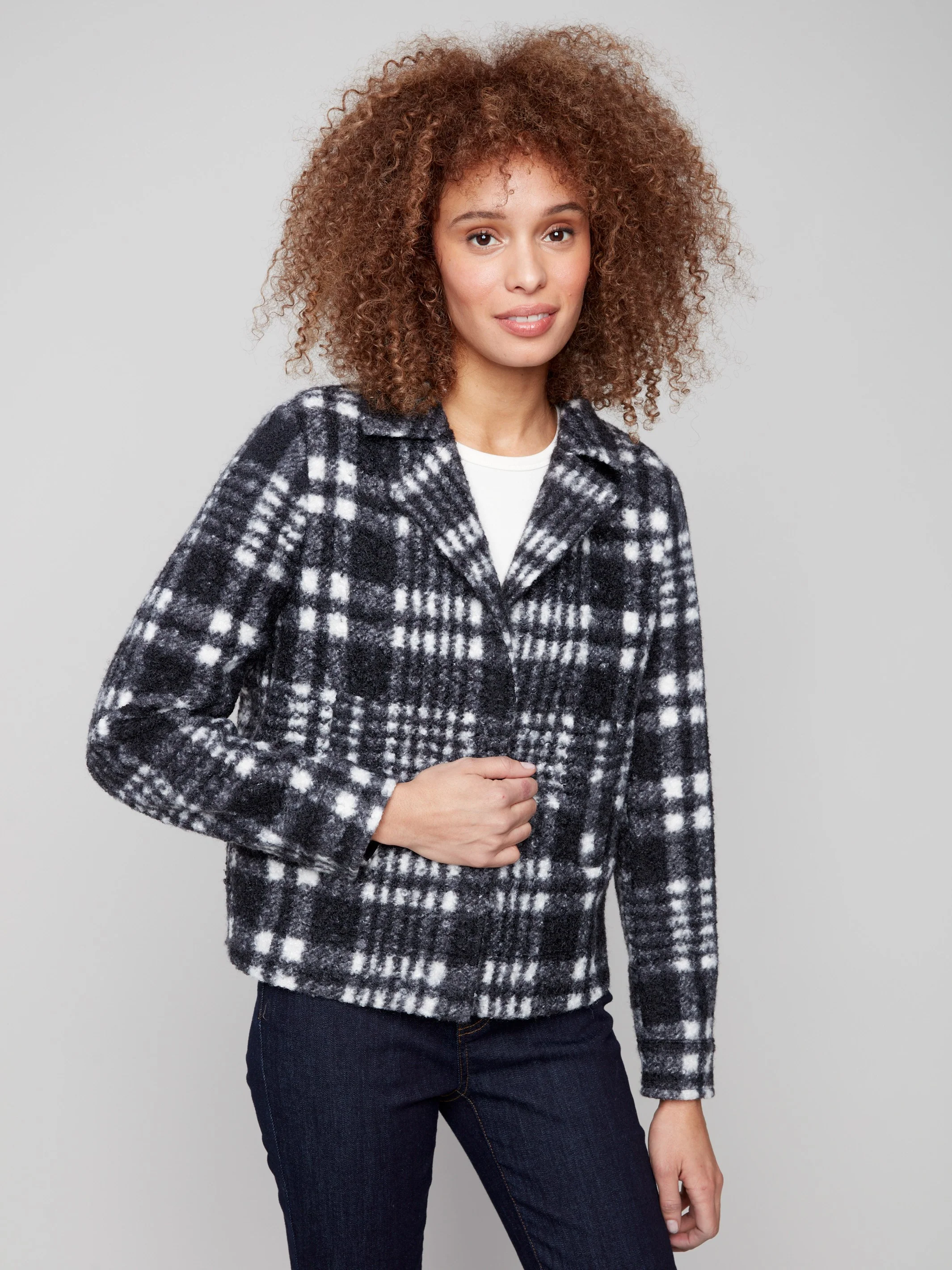 Plaid Bouclé Knit Short Coat - Pepper - WHSBYS